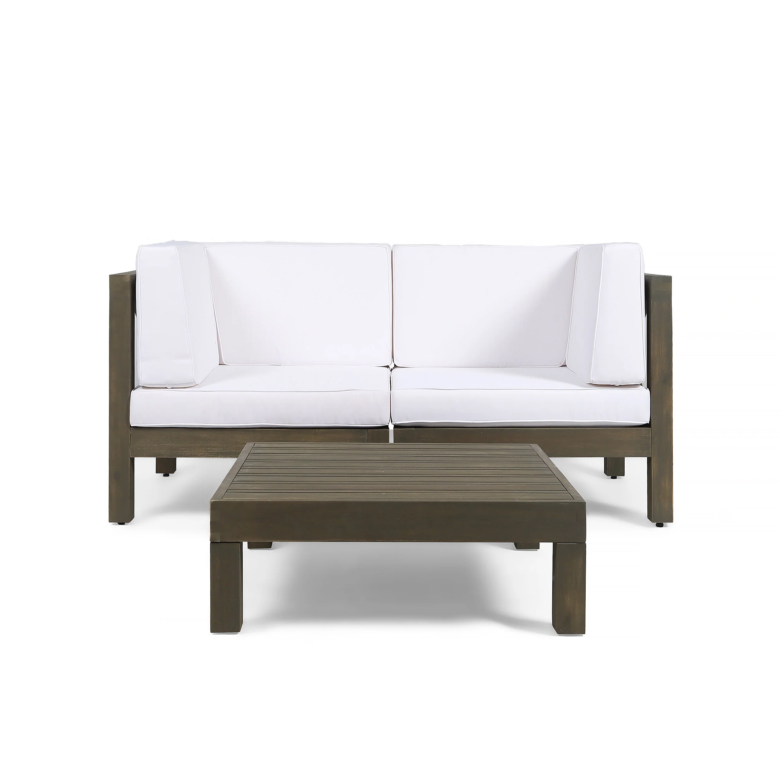 Dawson Outdoor Sectional Loveseat Set with Coffee Table - 3-Piece 2-Seater - Acacia Wood - Outdoor Cushions - furnishings
