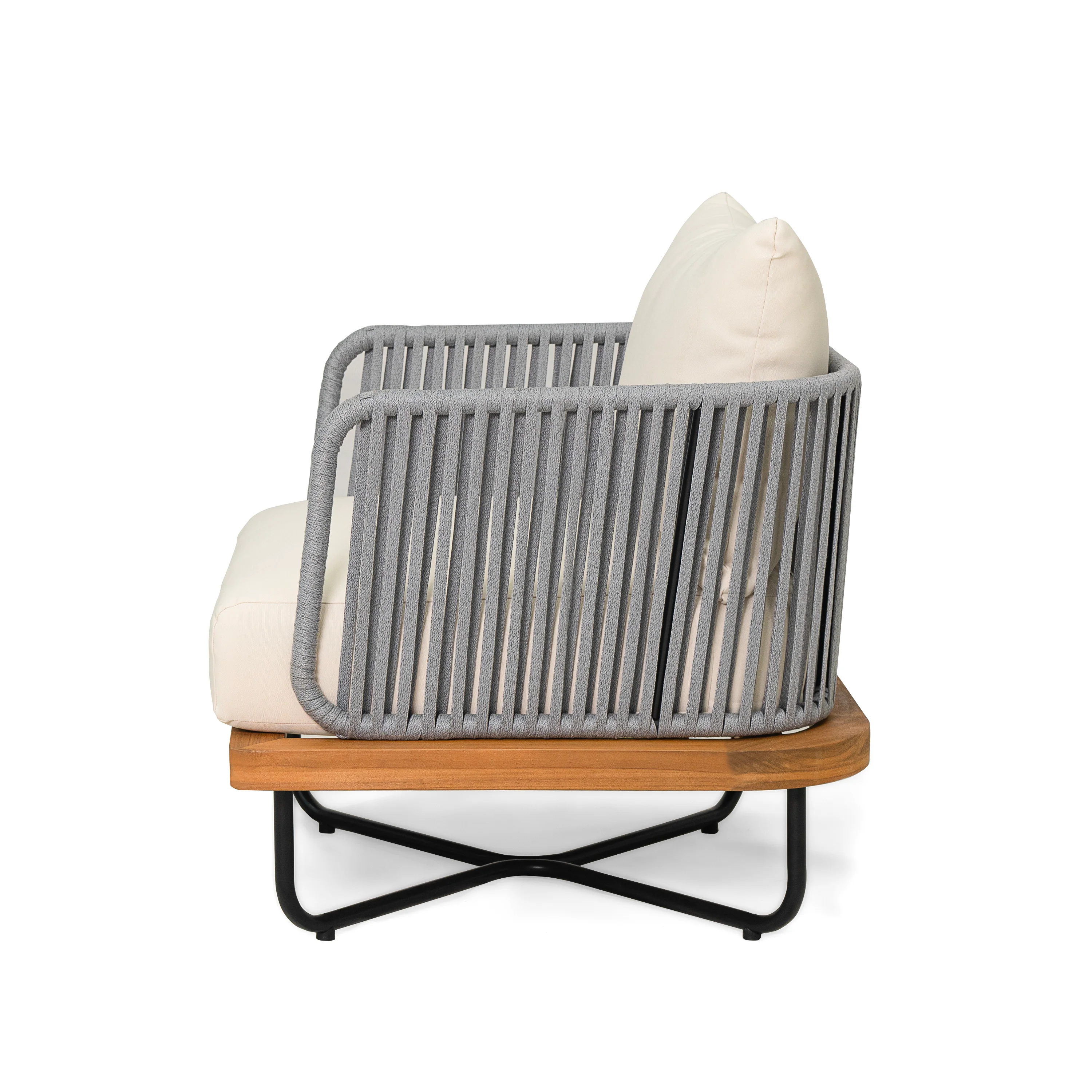 Caiuss Upholstered Outdoor Patio Acacia Wood Club Chair with Iron Base - furnishings