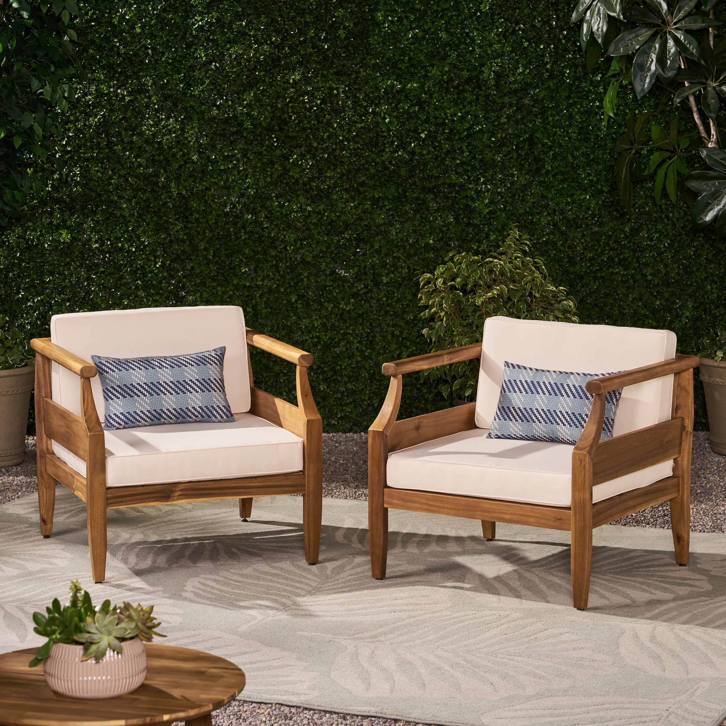 Bianca Outdoor Mid-Century Modern Acacia Wood Club Chair With Cushion - furnishings