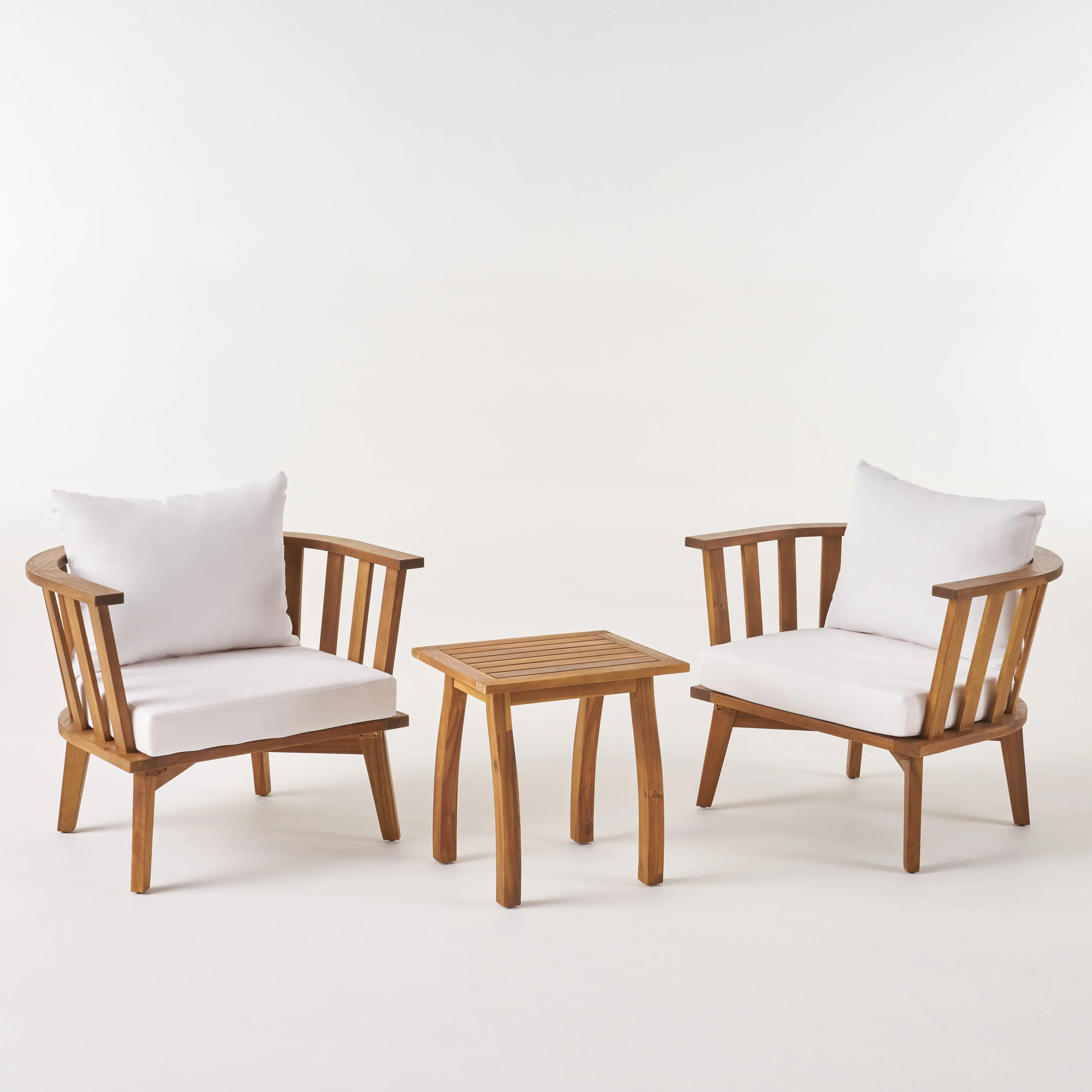 Simona Outdoor Acacia Wood 2 Seater Club Chairs and Side Table Set - furnishings