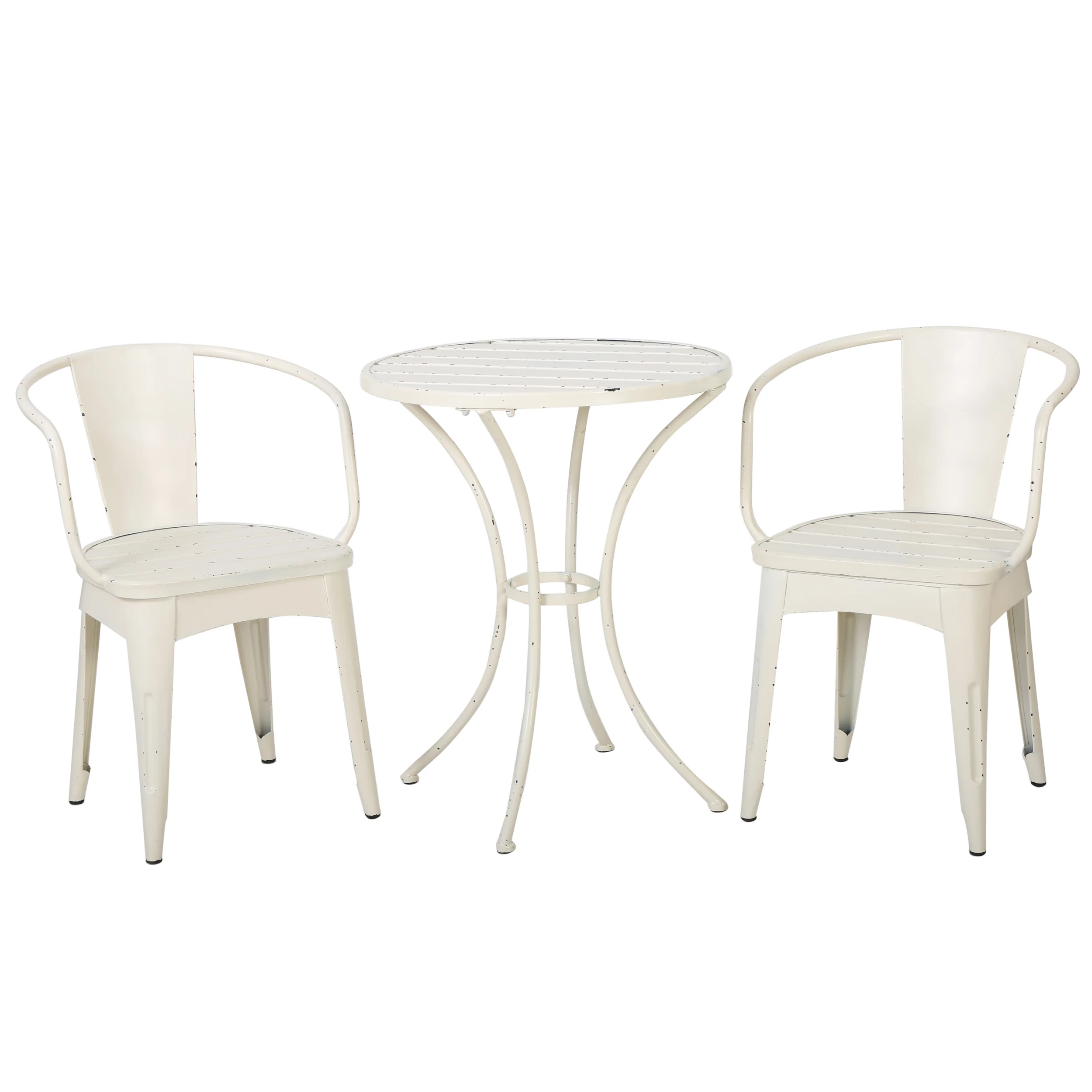 Castro Outdoor Modern 3-Piece Metal Bistro Set with Slats - furnishings