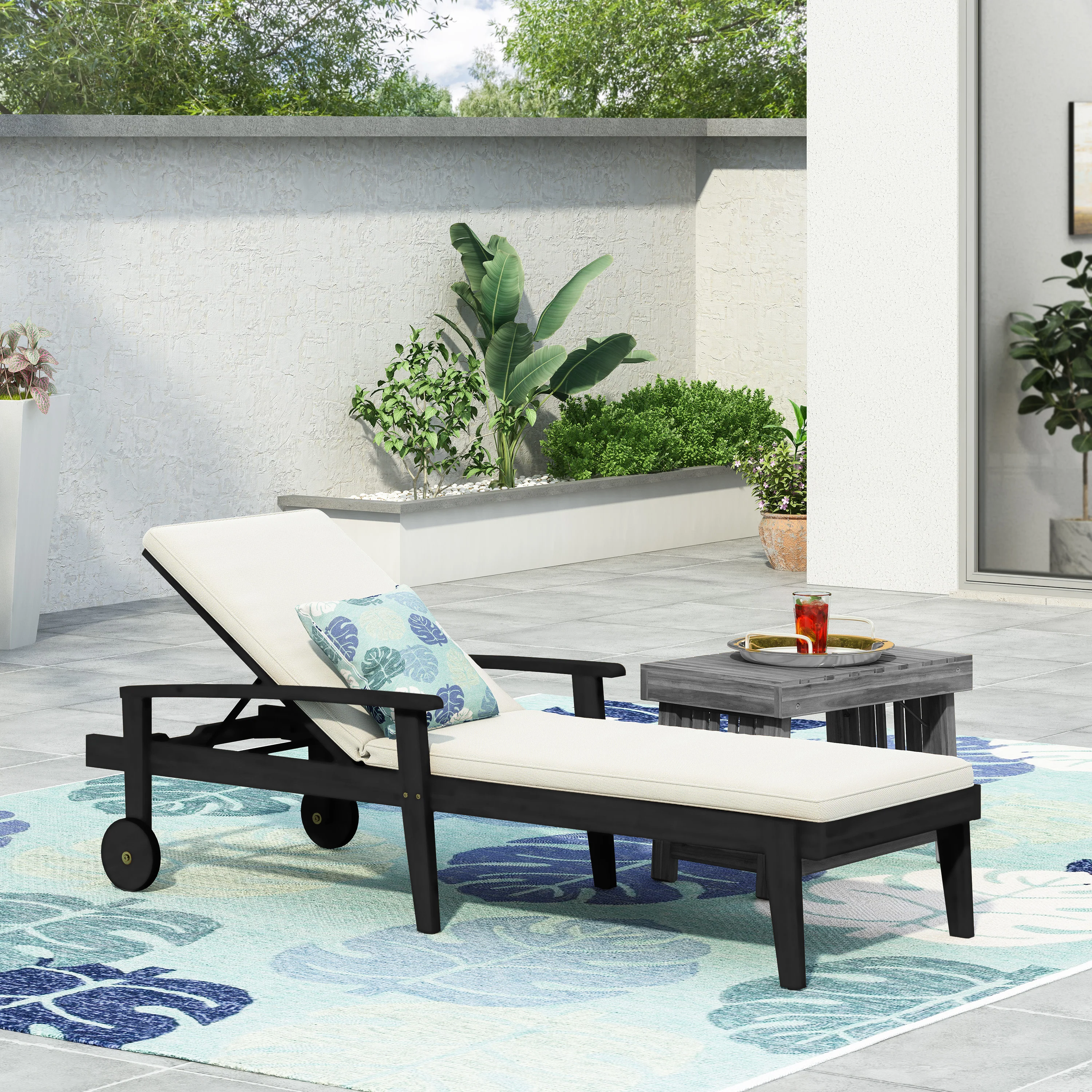 Pernel Patio Outdoor Chaise Lounge with Cushion with Wheels - furnishings