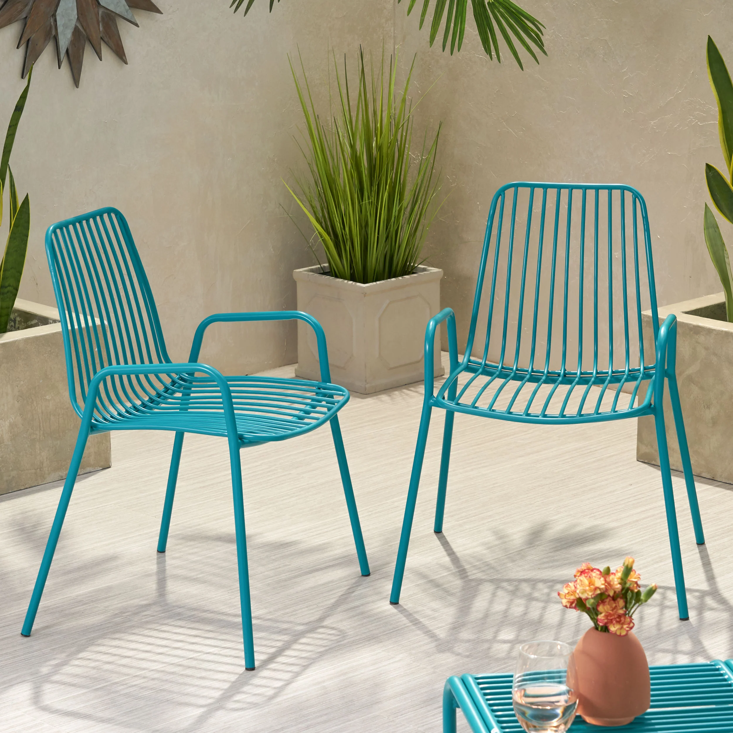 Ashwood Outdoor Modern Iron Club Chair (Set of 2) - furnishings