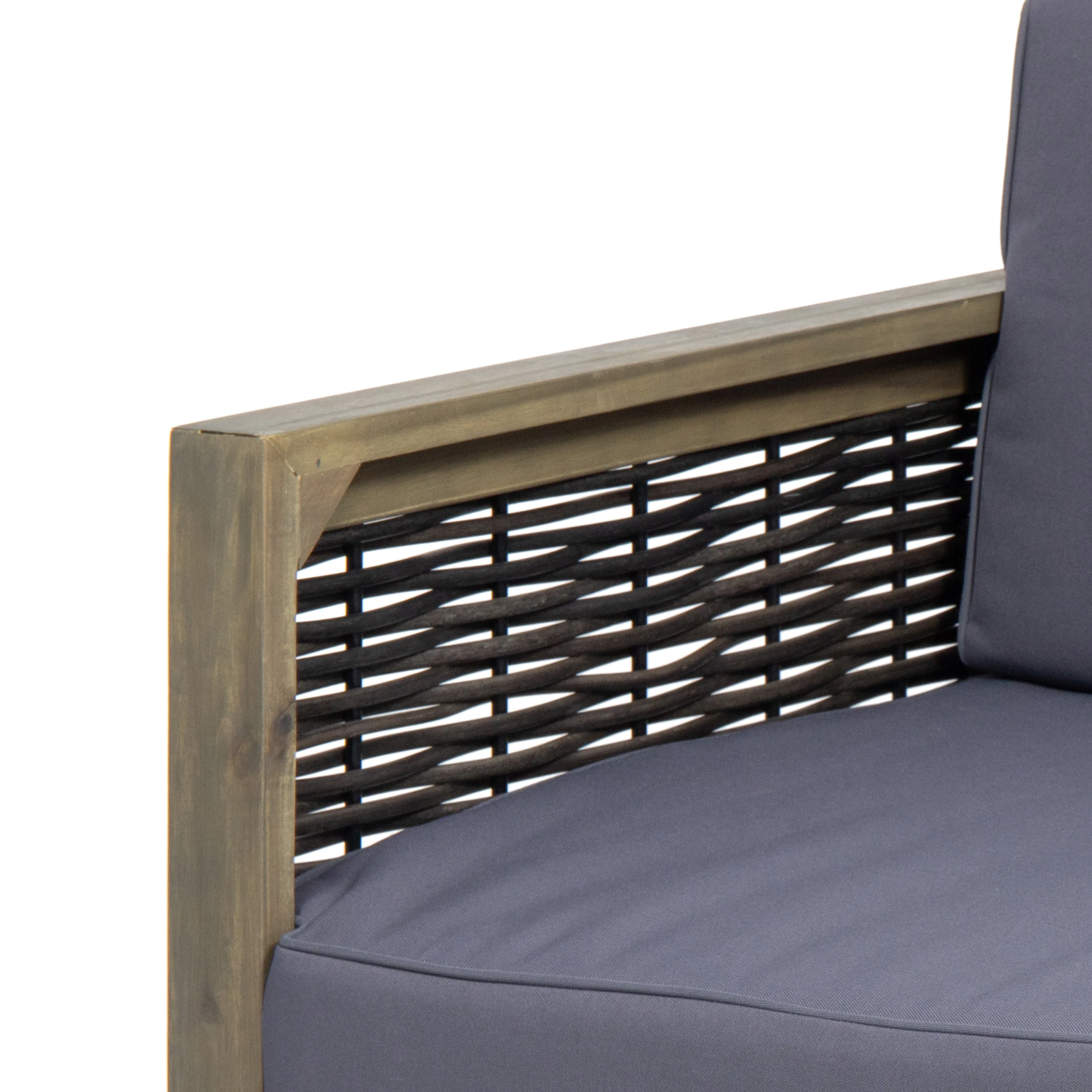 Allegra Outdoor Acacia Wood and Wicker Loveseat and Coffee Table Set with Cushions - furnishings