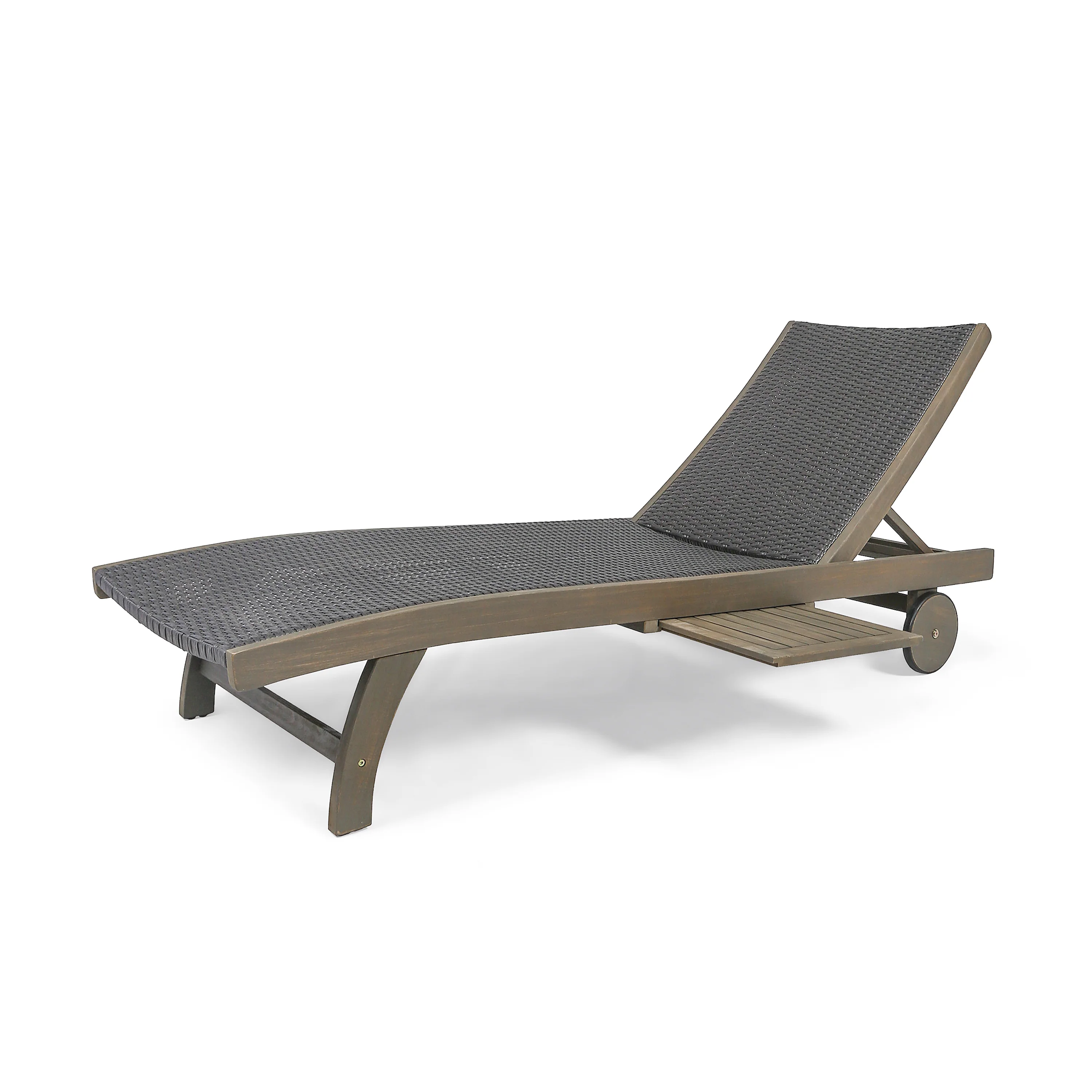 Yedda Outdoor Wicker and Wood Chaise Lounge with Pull-Out Tray - furnishings
