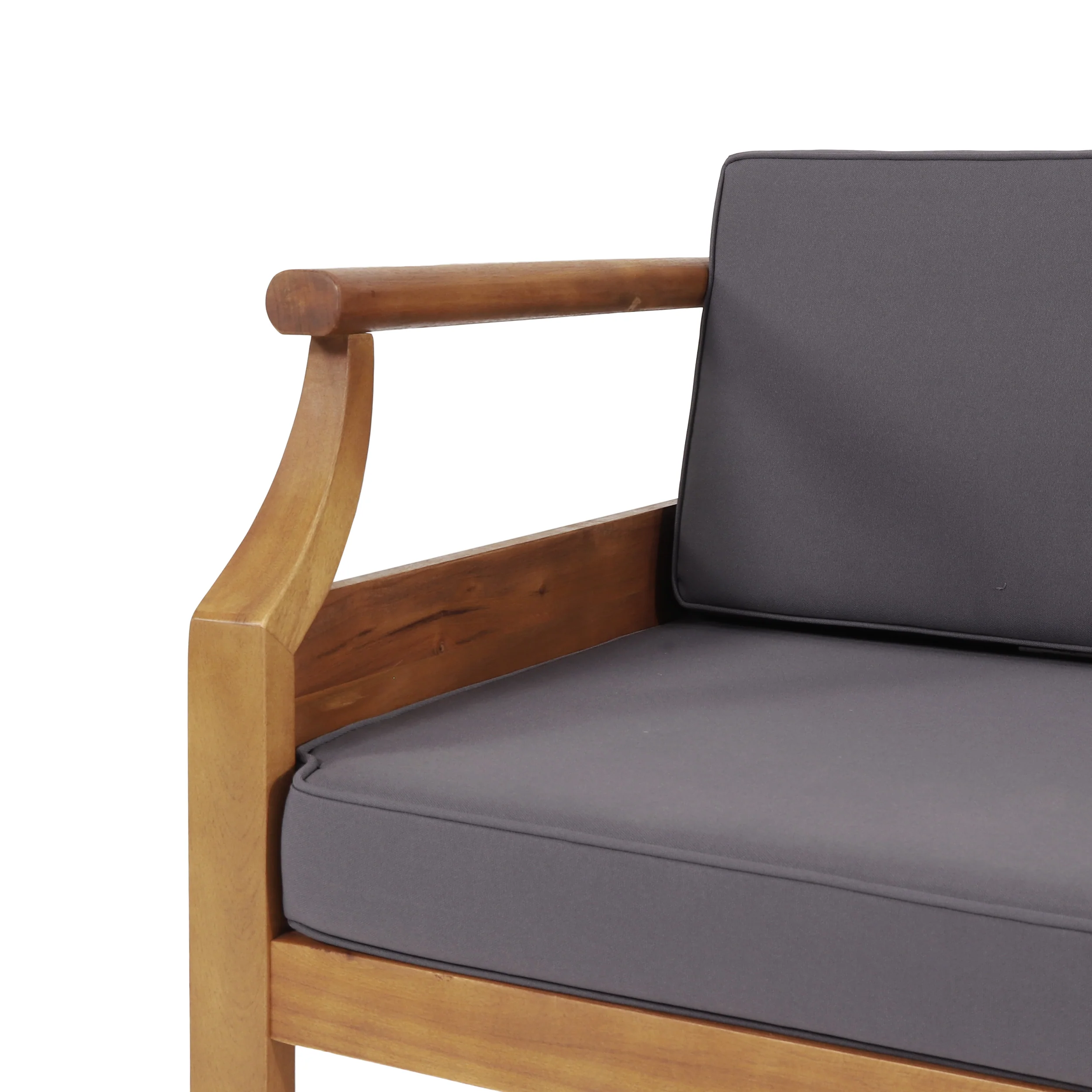 Bianca Outdoor Mid-Century Modern Acacia Wood 5 Seater Sectional Chat Set with Cushions, Teak and Dark Gray - furnishings