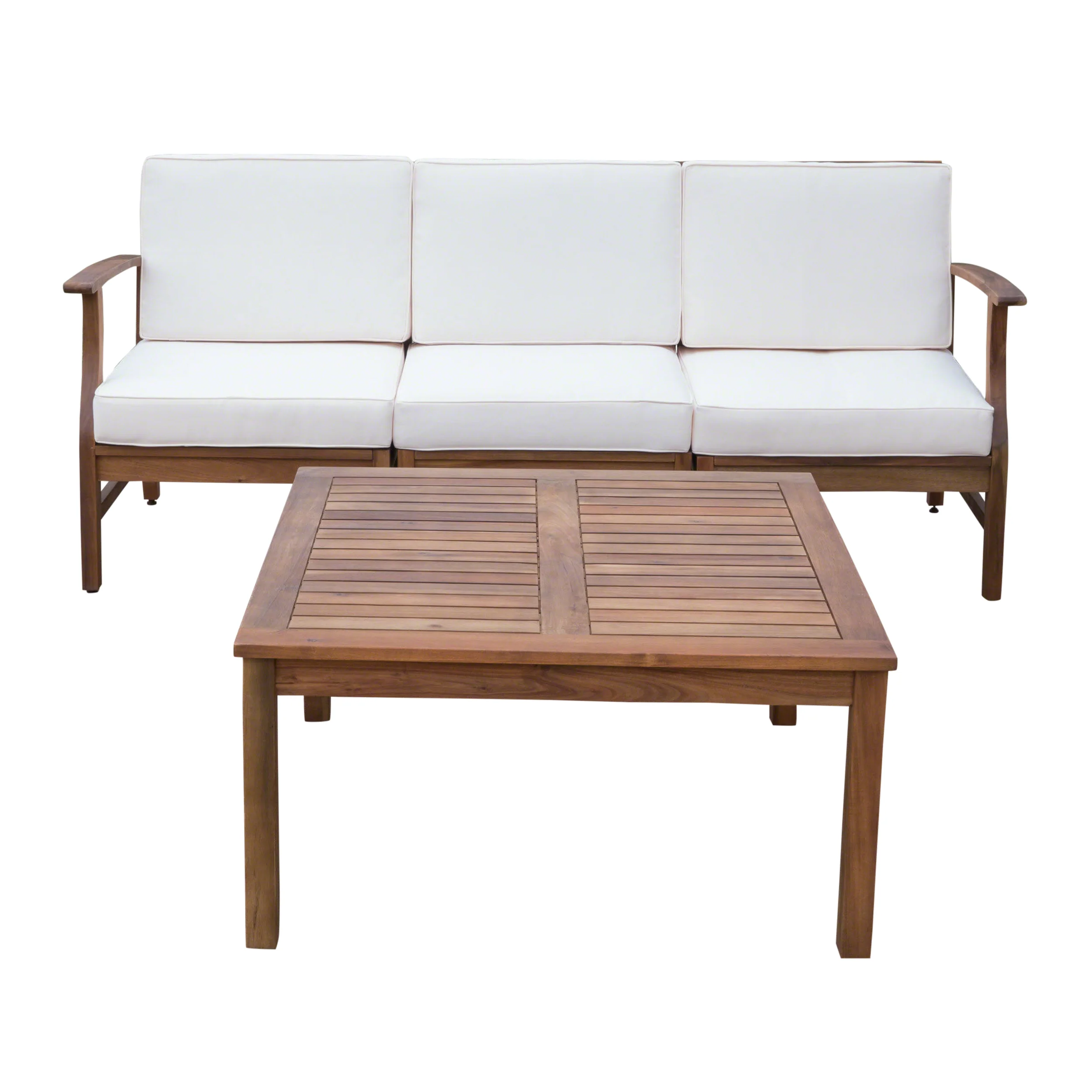Scarlett Outdoor 3 Seat Teak Finished Acacia Wood Sofa and Table Set - furnishings