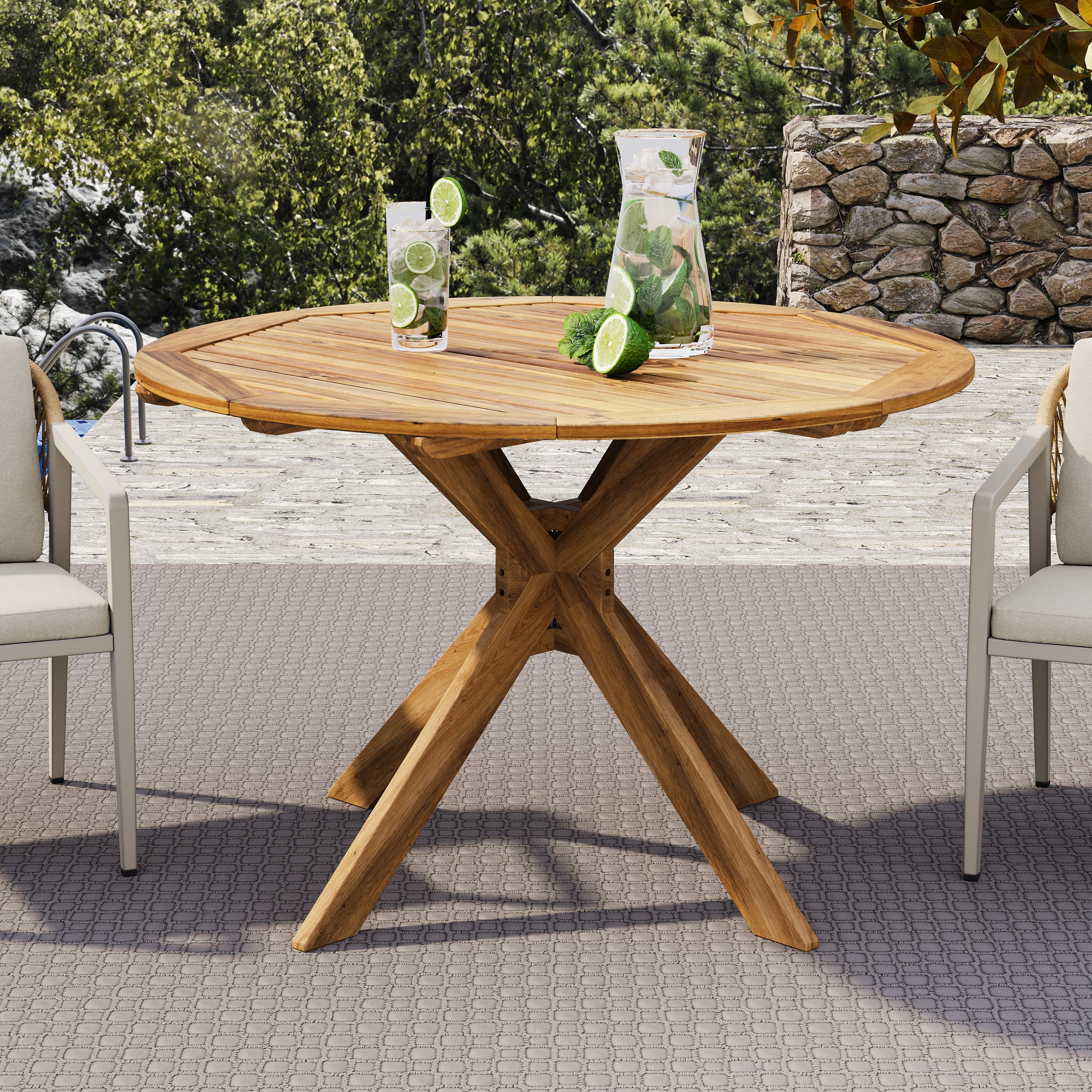 Stanford Outdoor Acacia Wood Round Dining Table - furnishings
