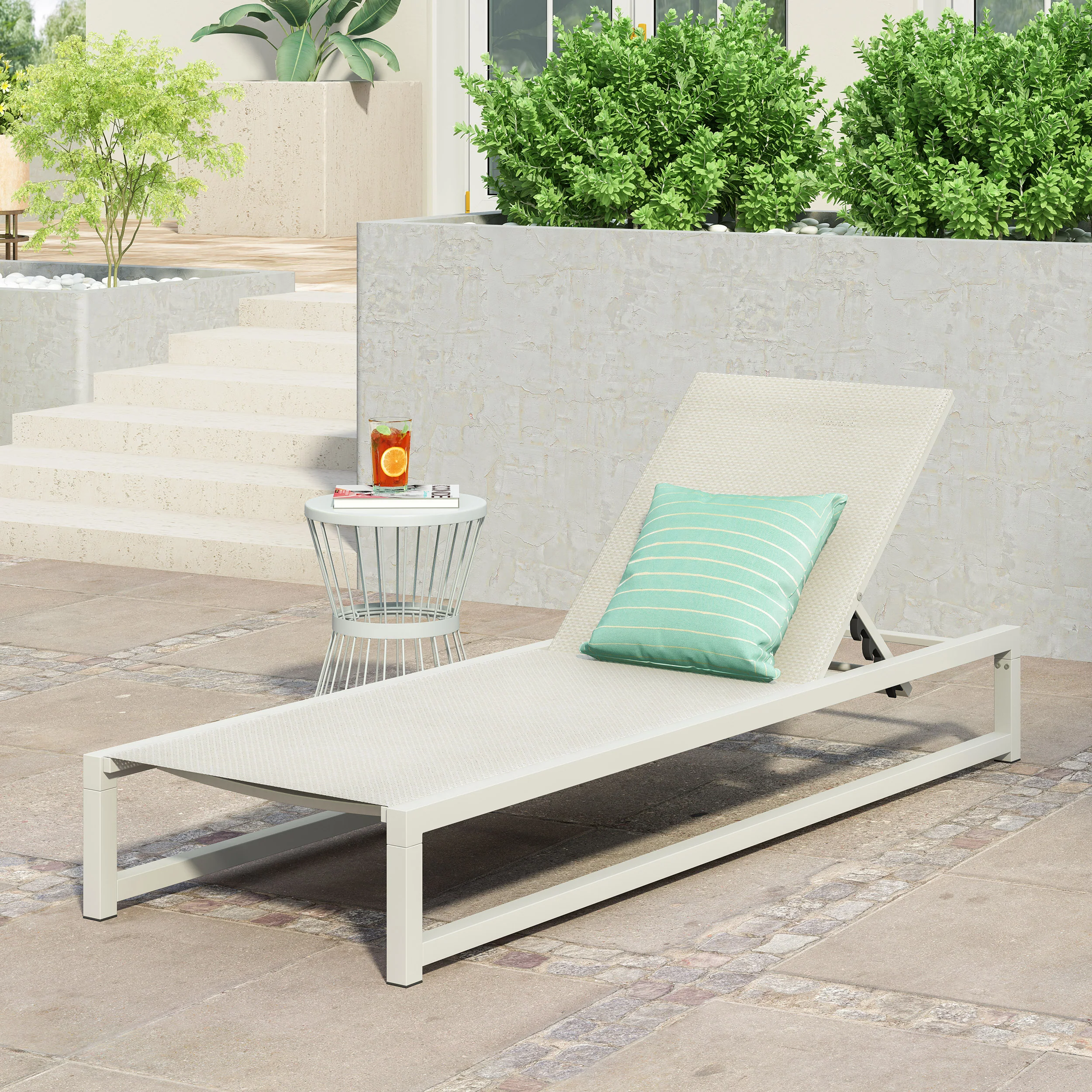 Moderna Outdoor Aluminum Chaise Lounge with Mesh Seating - furnishings