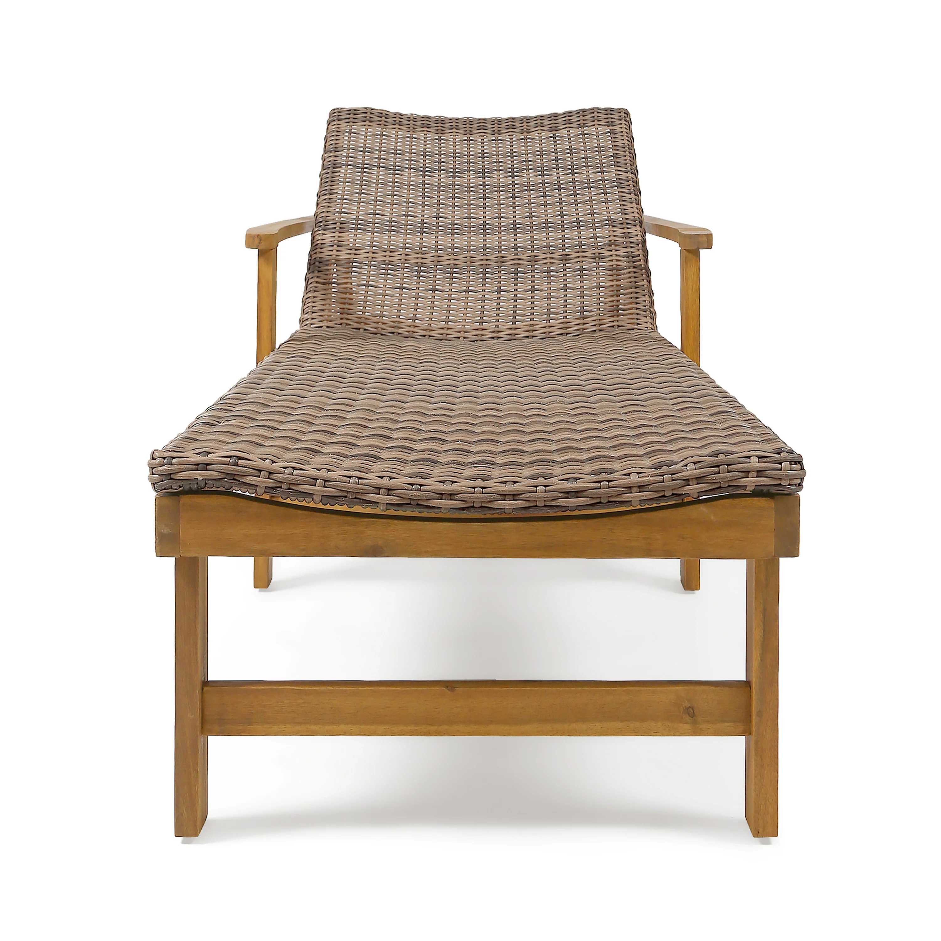 Kyle Outdoor Rustic Acacia Wood Chaise Lounge with Wicker Seating - furnishings