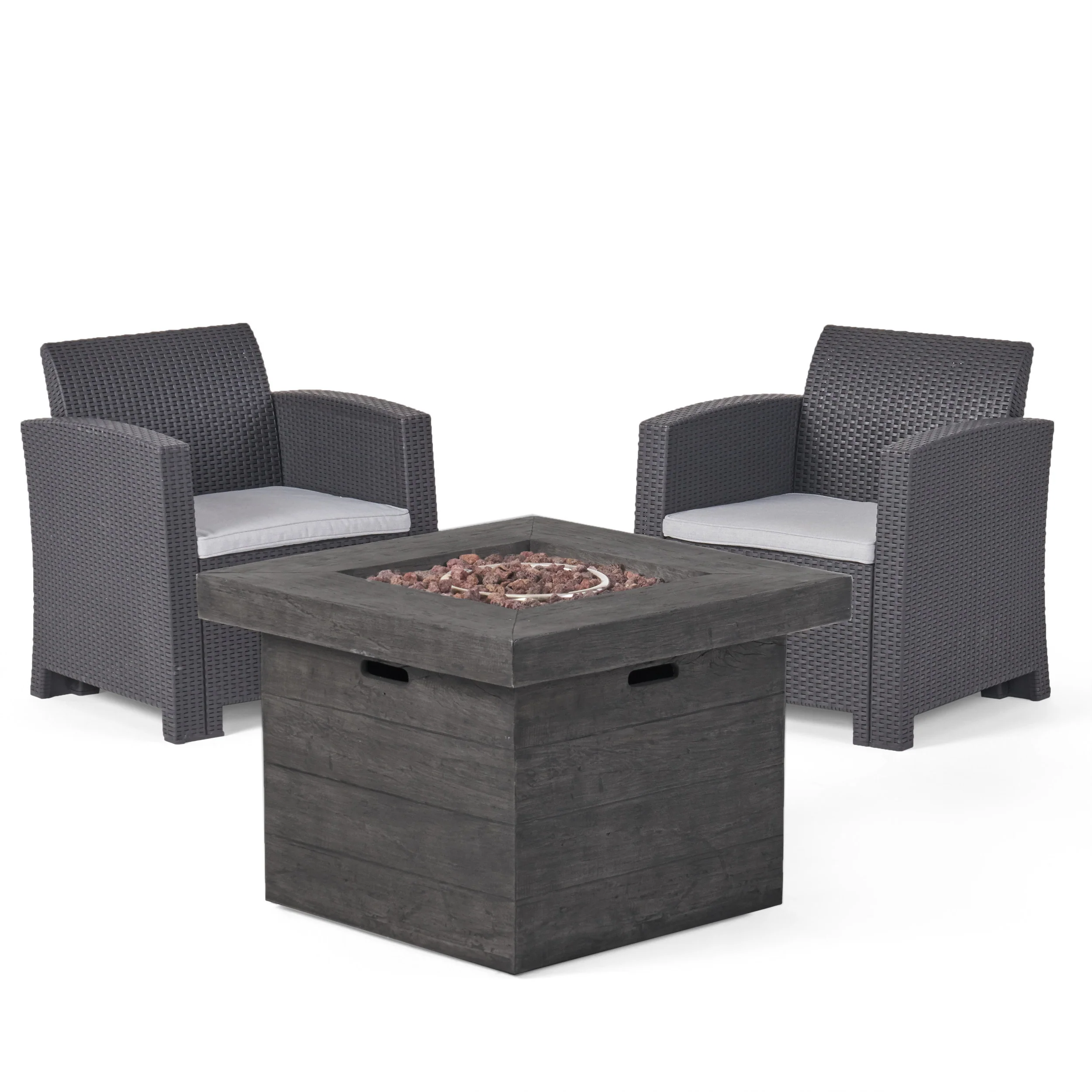 Ollie Outdoor 2-Seater Wicker Print Club Chair Chat Set with Fire Pit - furnishings