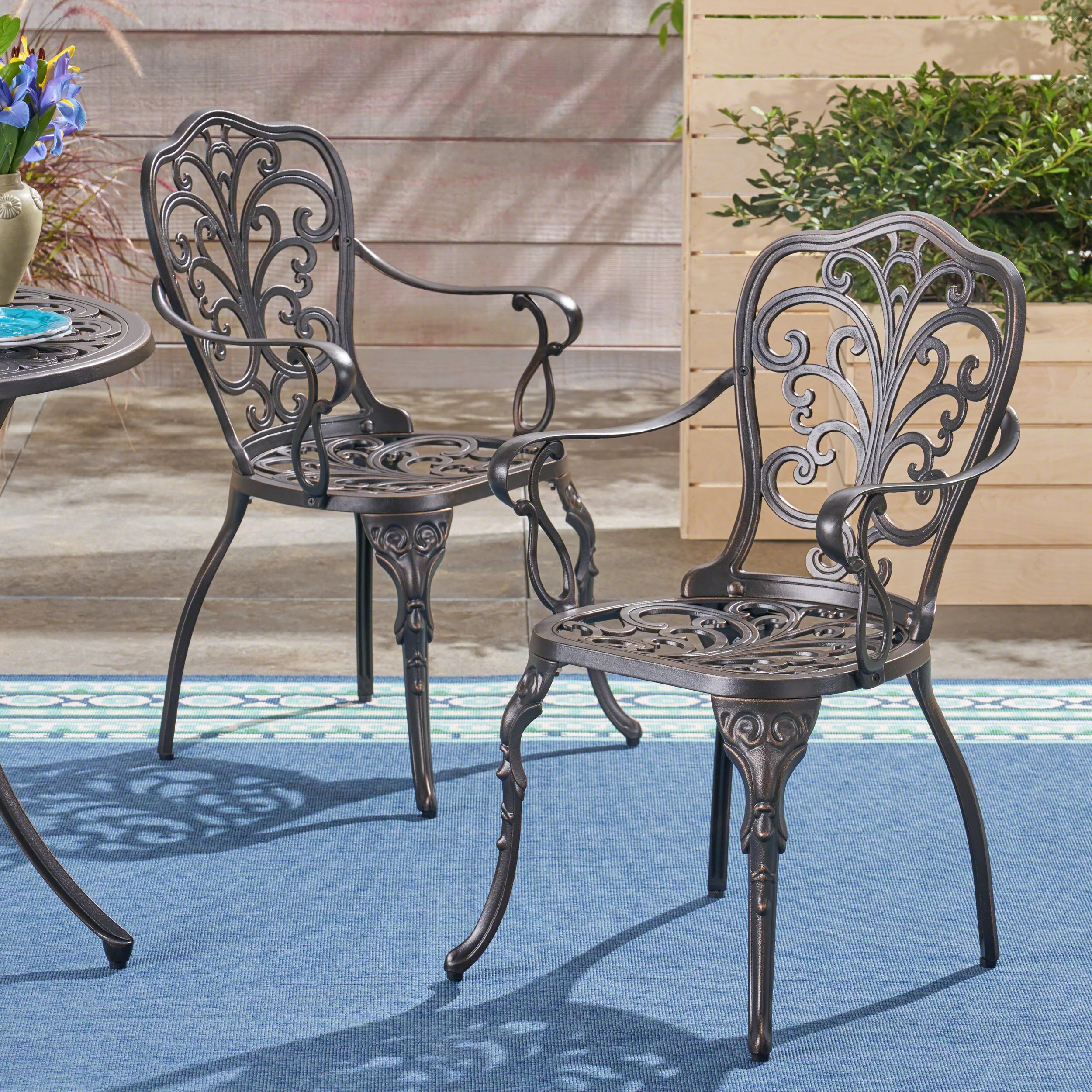 Buddy Outdoor Cast Aluminum Dining Chair (Set of 2), Shiny Copper - furnishings