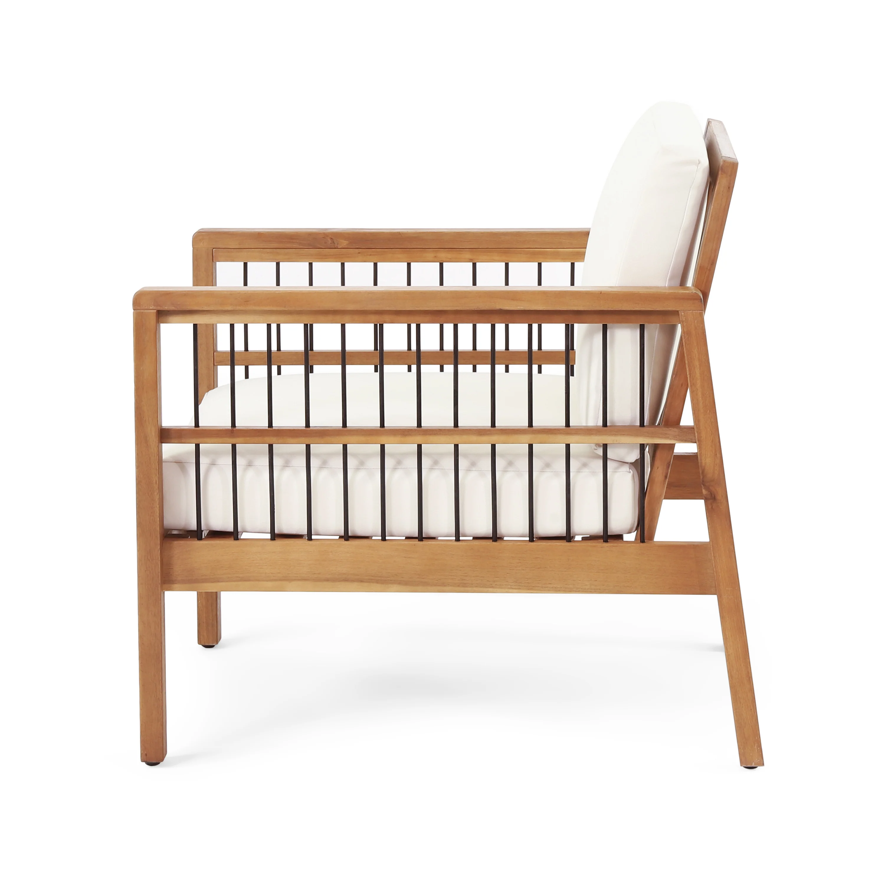 Sagewood Outdoor Acacia Wood and Iron Club Chair with Cushions - furnishings