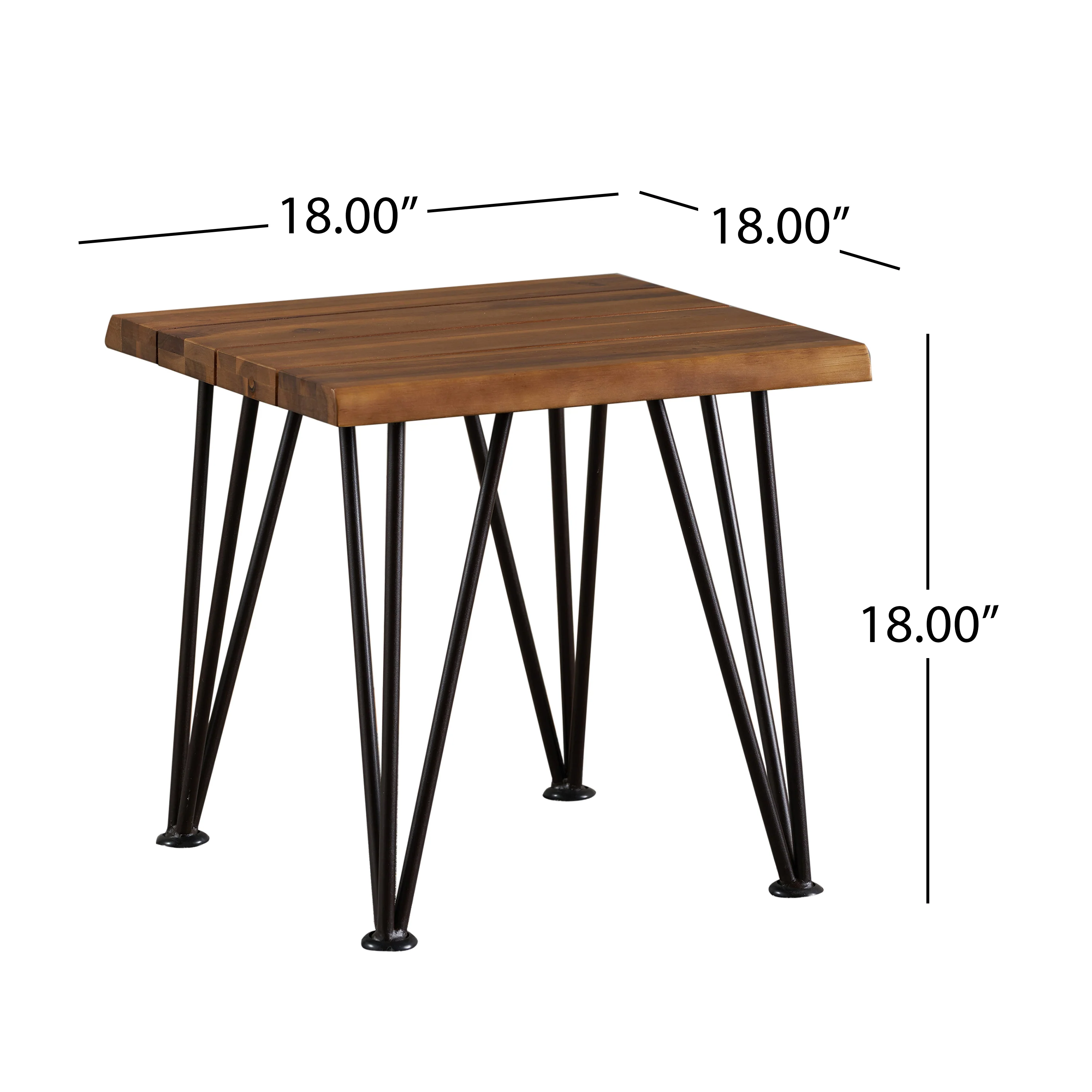 Avy Outdoor Rustic Industrial Acacia Wood Accent Table with Metal Hairpin Legs, Teak - furnishings