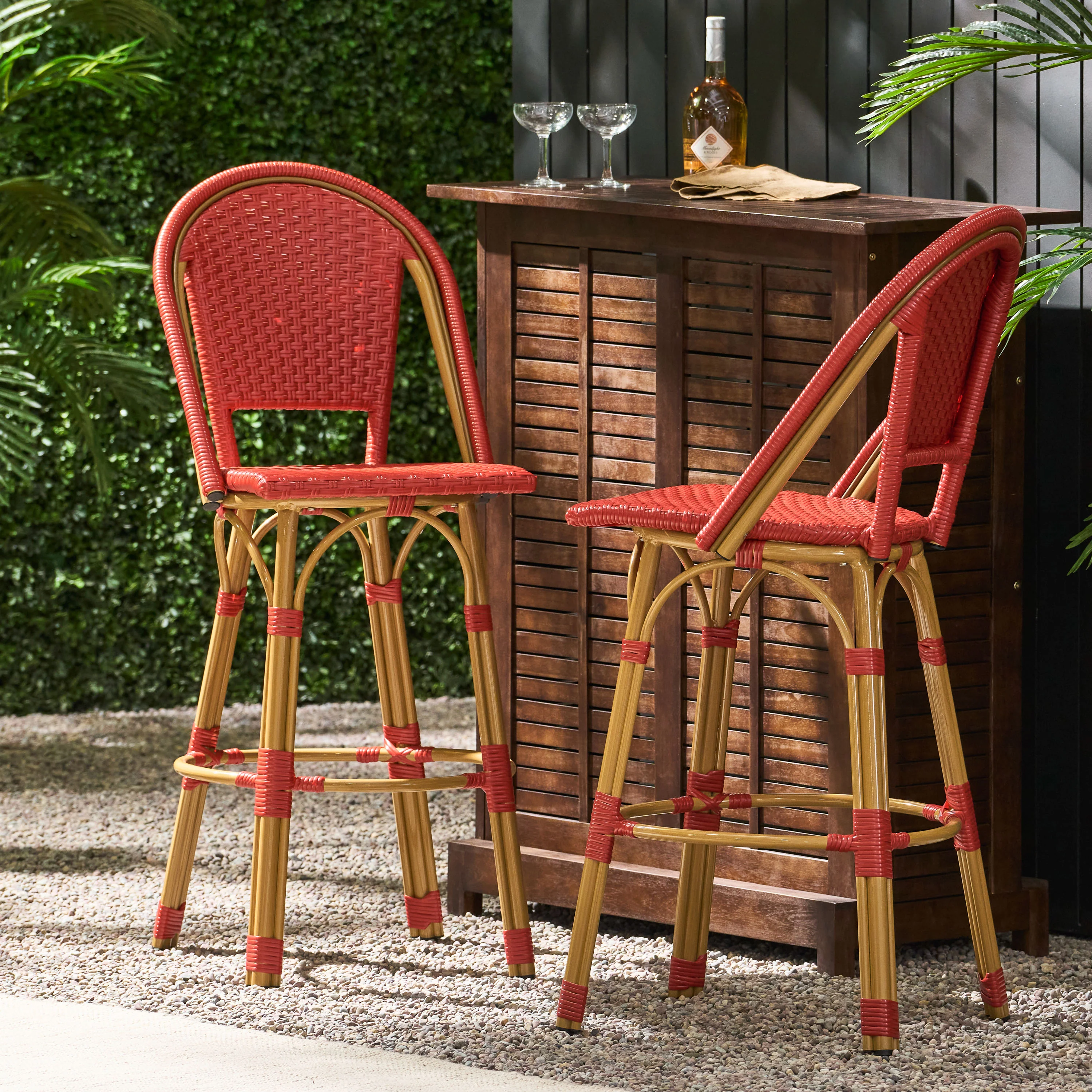 Cotterell Outdoor French Wicker and Aluminum 29.5 Inch Barstools, Set of 2 - furnishings