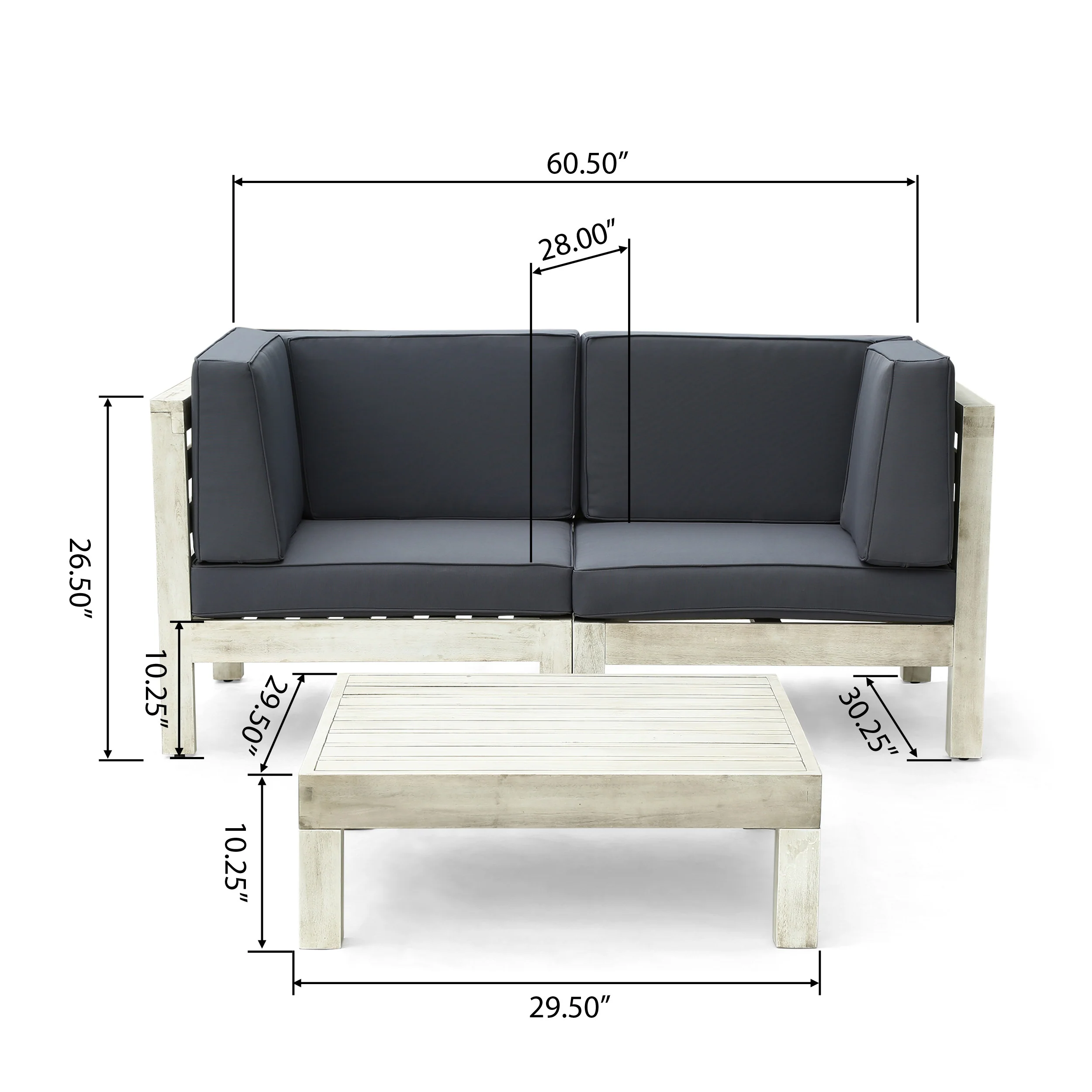 Brava Outdoor Modular Acacia Wood Sofa with Cushions and Coffee Table Set - furnishings
