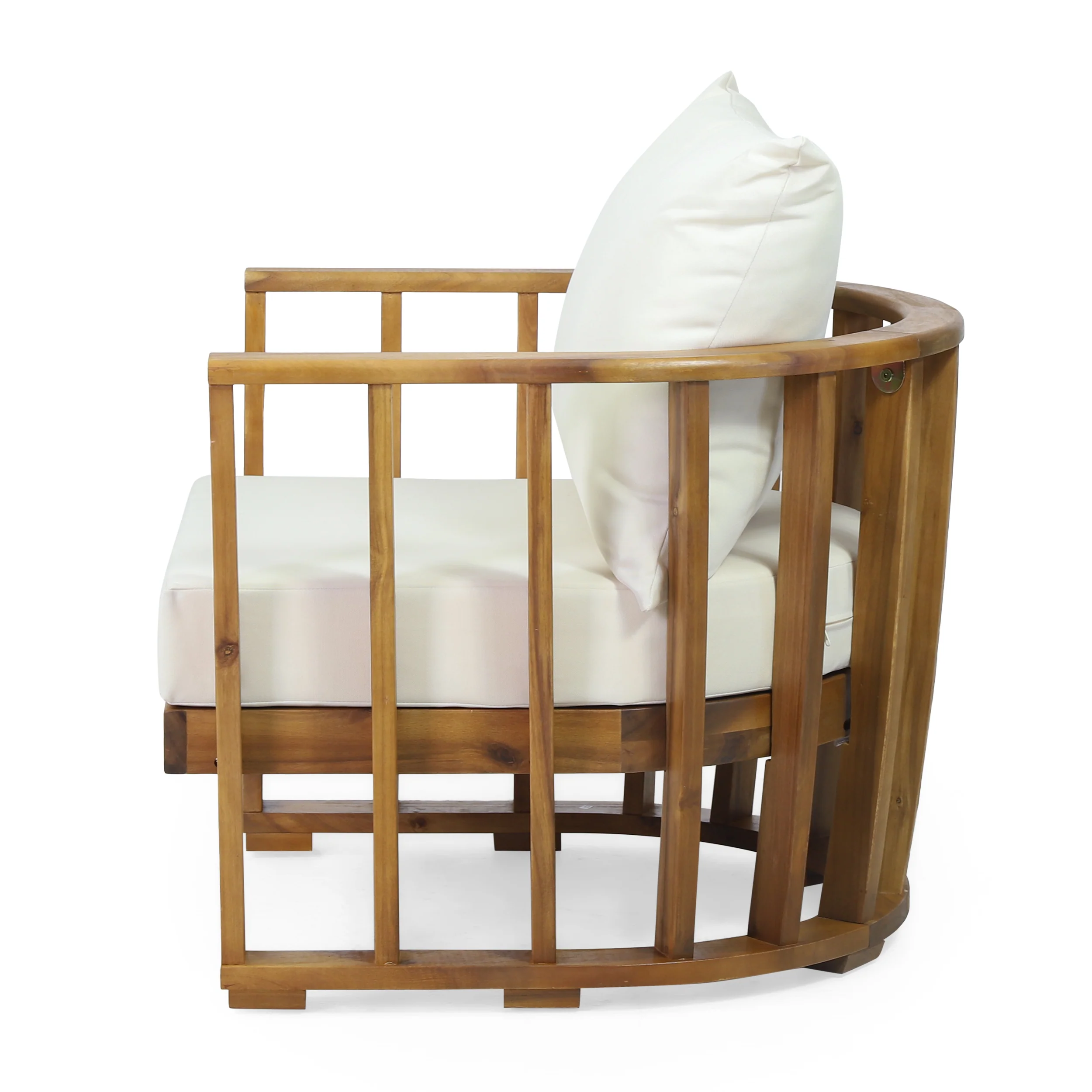 Wallowa Outdoor Acacia Wood Club Chair with Cushions, Teak and Beige - furnishings