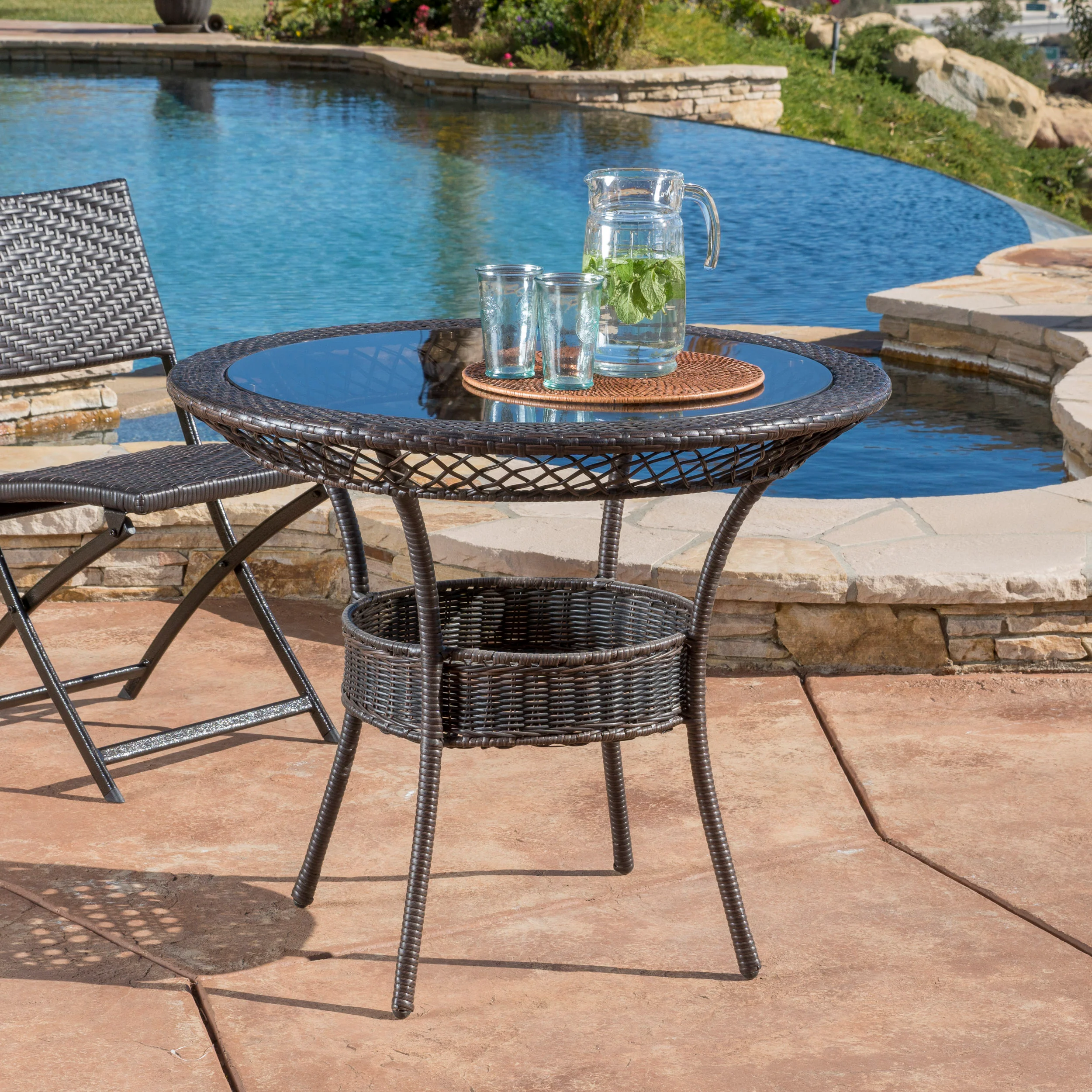 Gaviota 34-inch Round Outdoor Wicker Dining Table - furnishings