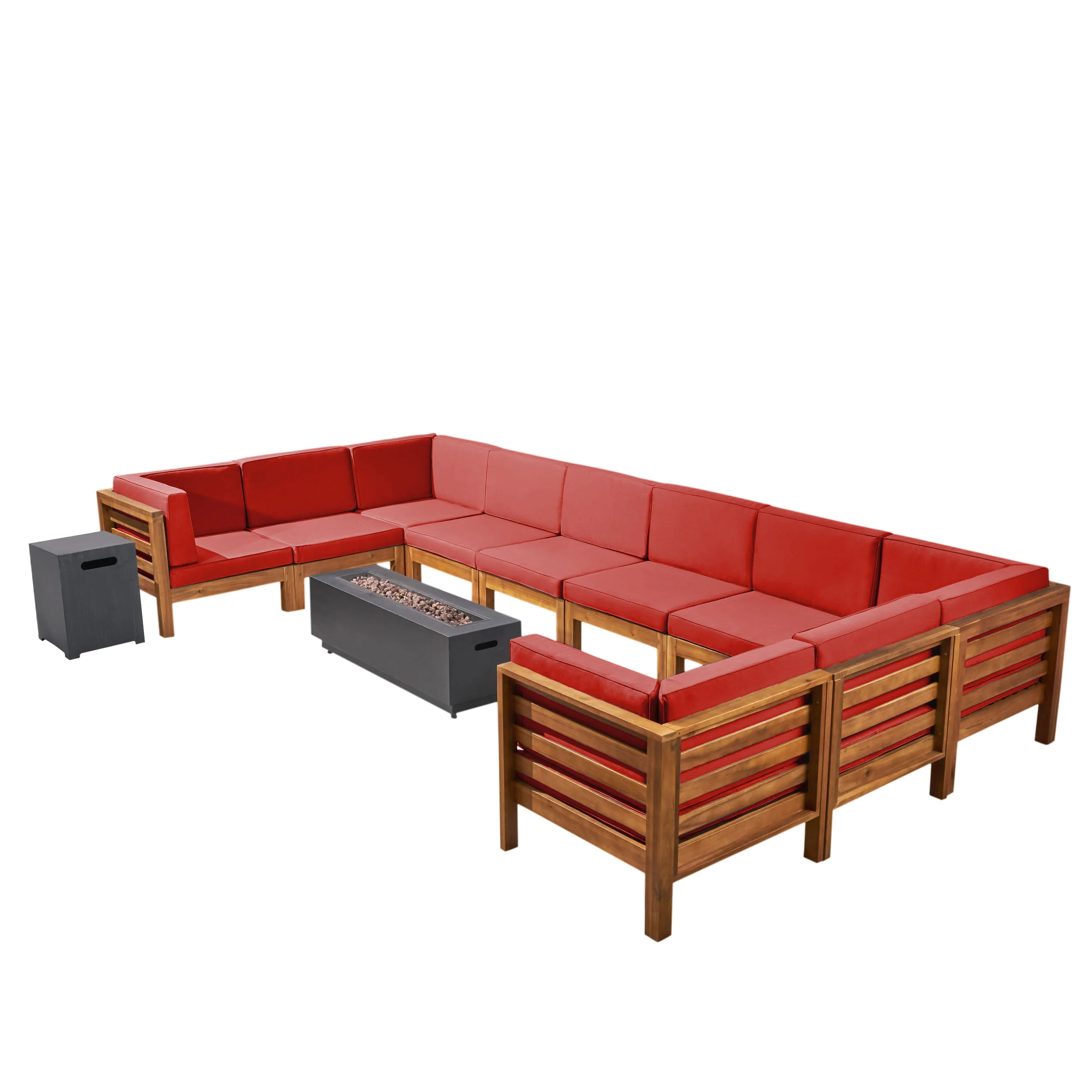 Krystin Outdoor 12 Piece U-Shaped Sectional Sofa Set with Fire Pit - furnishings