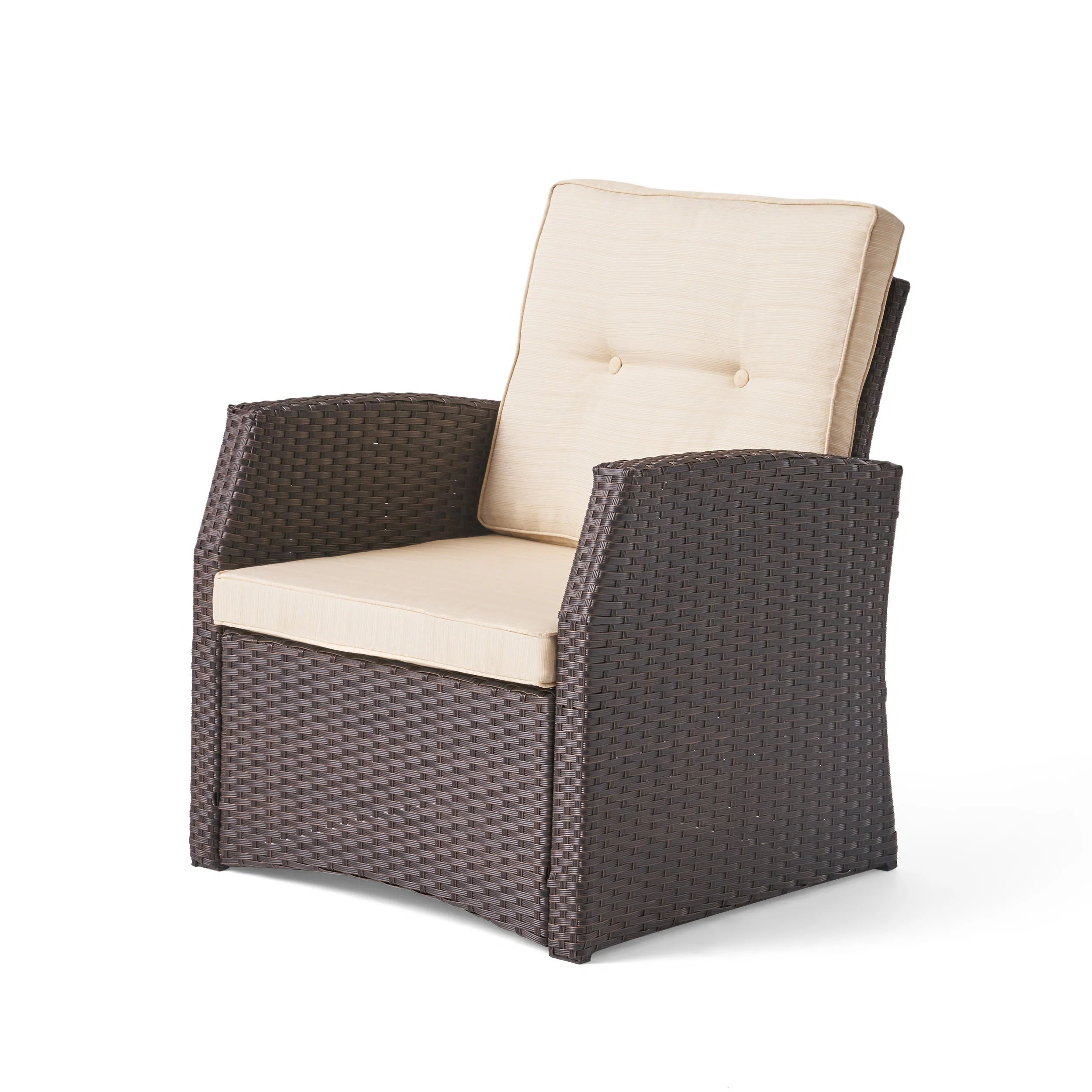 Roswell Outdoor 7 Seater Wicker Chat Set with Light Weight Concrete Fire Pit - furnishings