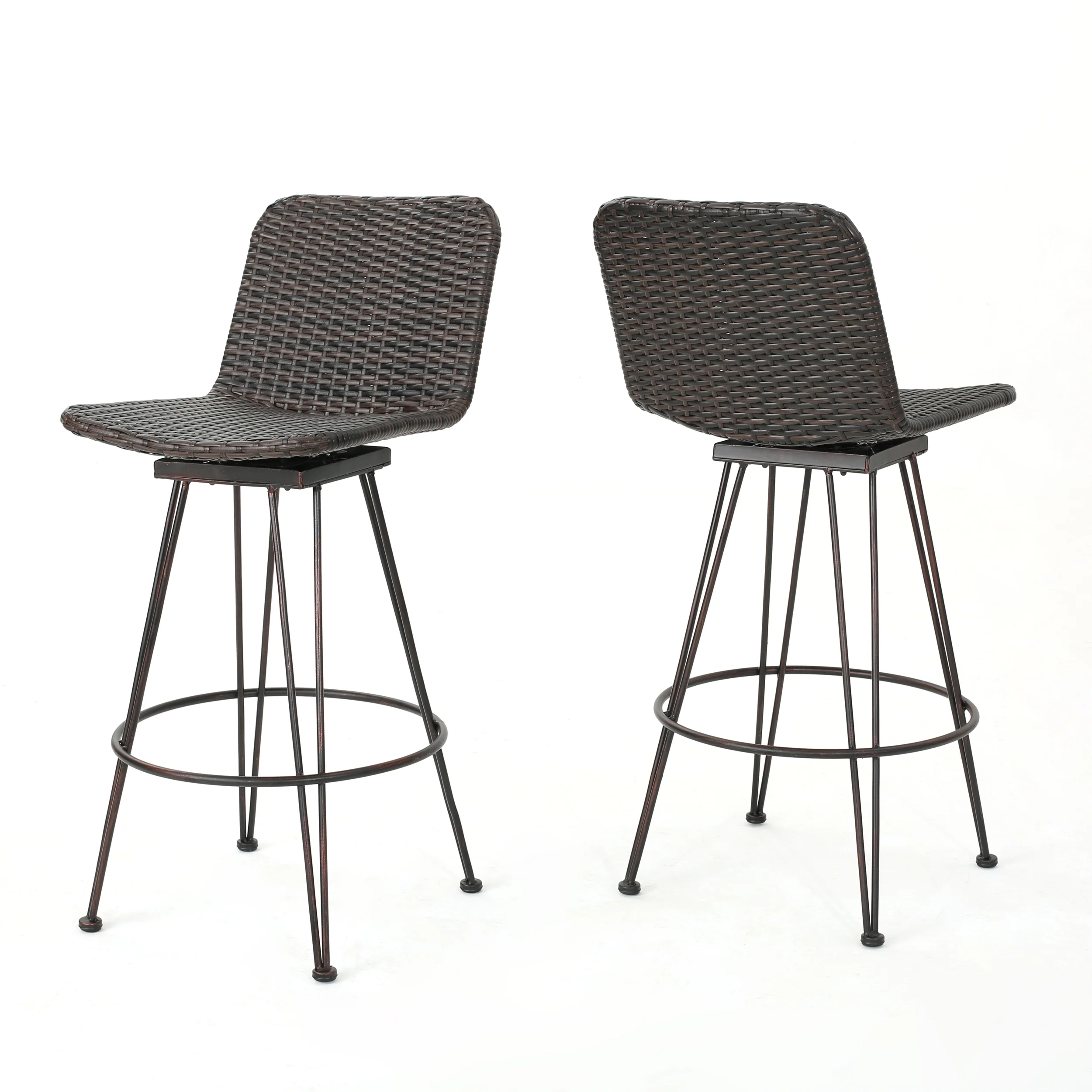 Pines 18-Inch Outdoor Wicker Barstools with Black Brush Copper Iron Frame (Set of 2) - furnishings