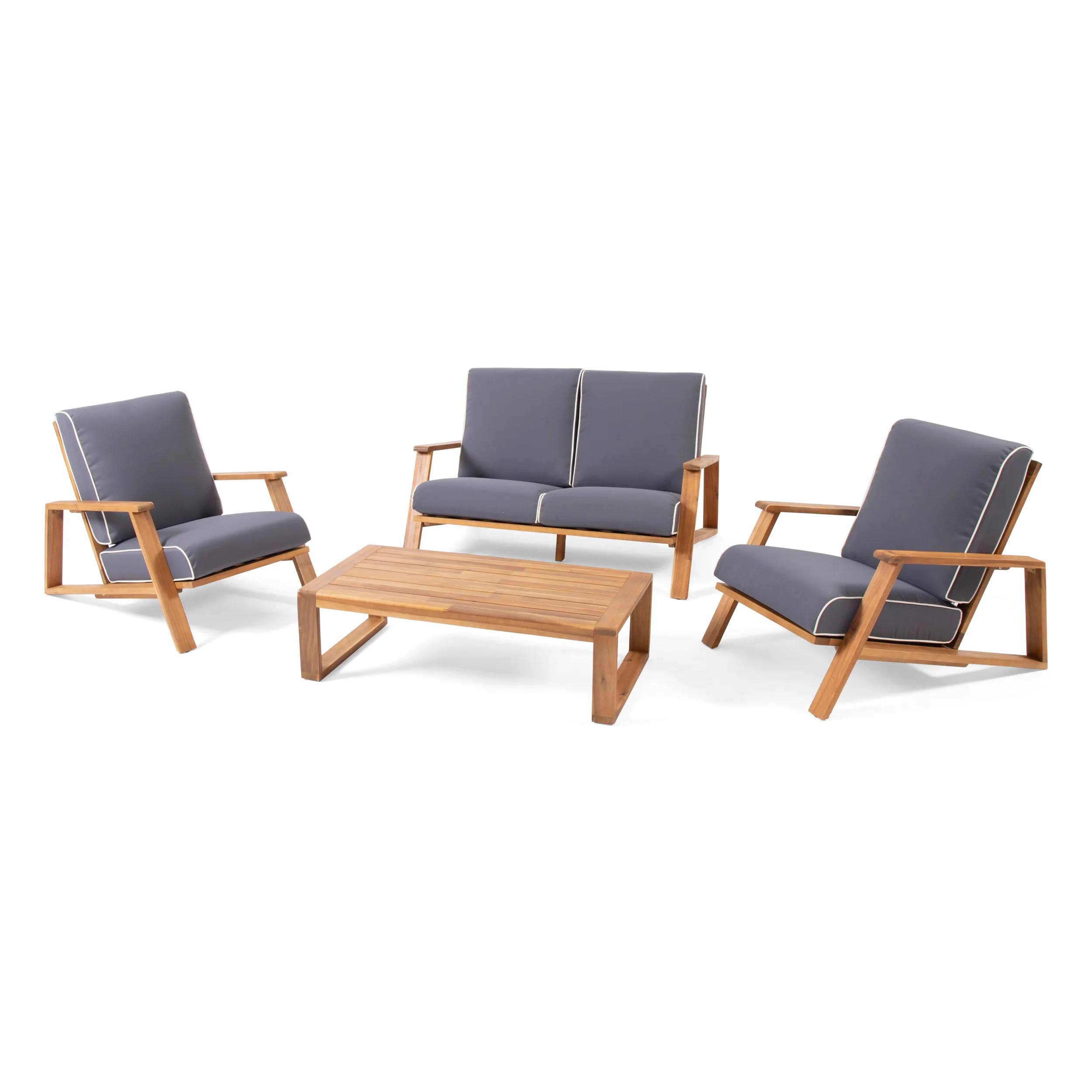 Youssef Outdoor Acacia Wood 4 Seater Chat Set with Cushions - furnishings