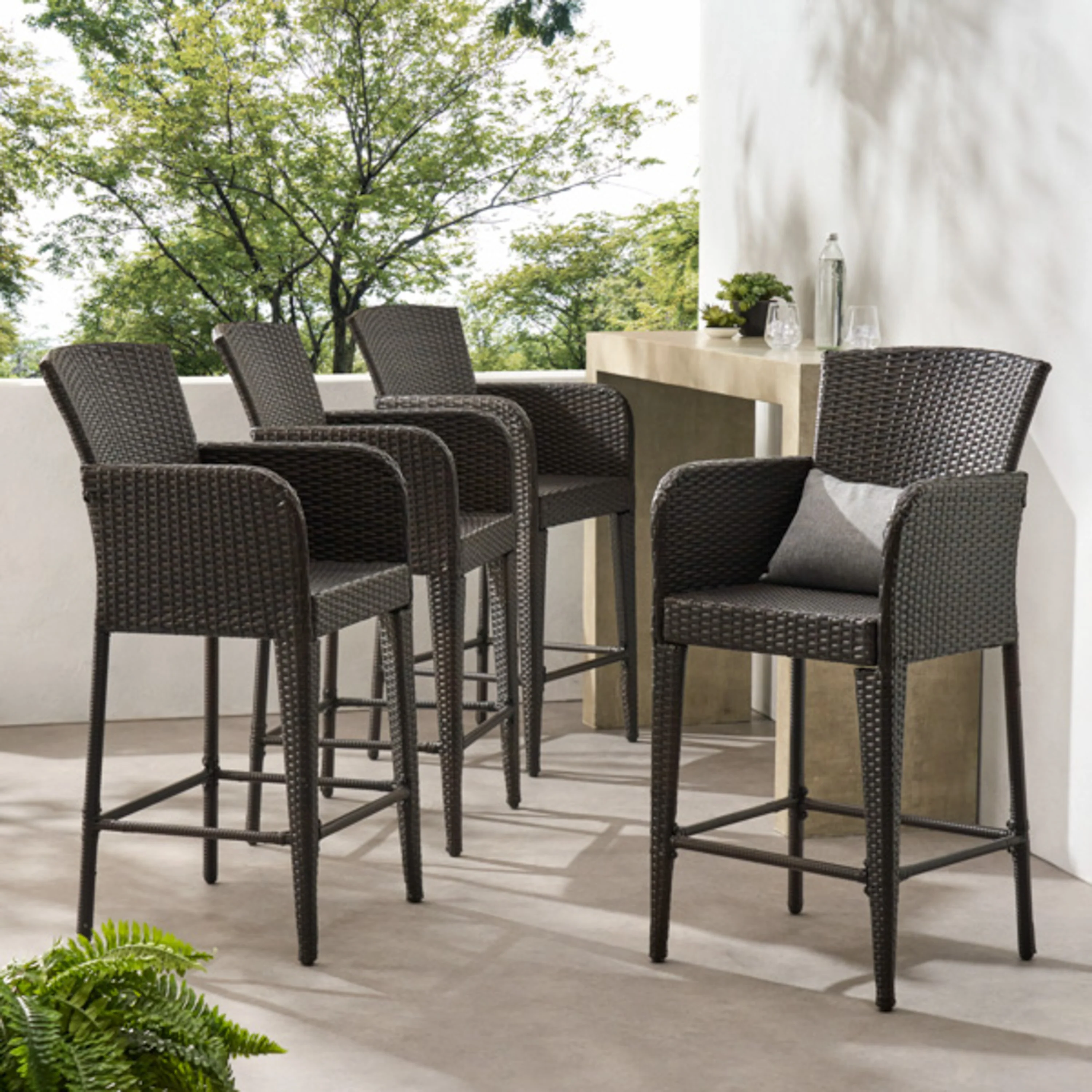 Bheleso 28-Inch Contemporary Outdoor Multibrown Wicker Barstool (Set of 4) - furnishings