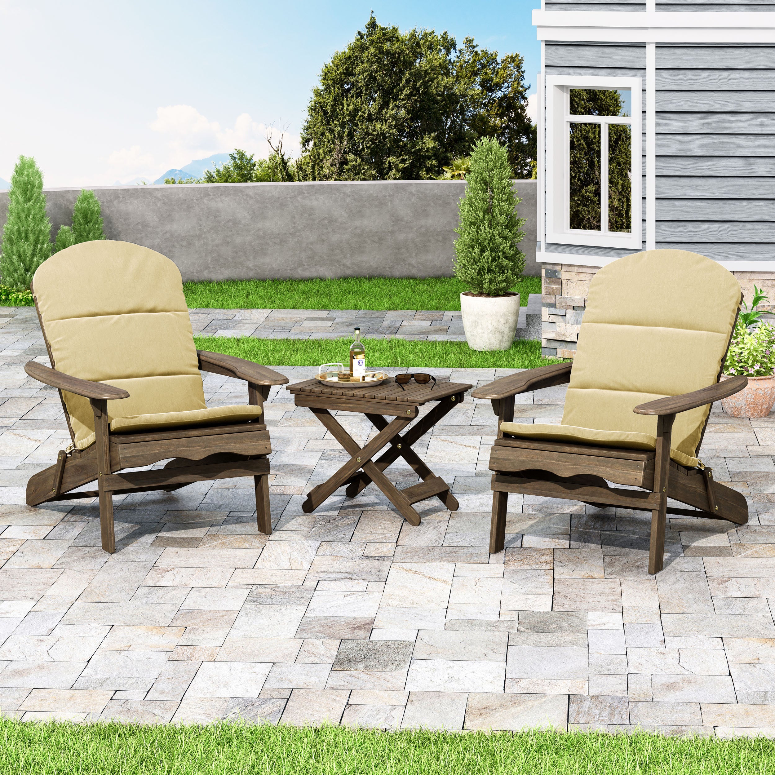 Reed Outdoor 2 Seater Acacia Wood Chat Set with Water Resistant Cushions - furnishings