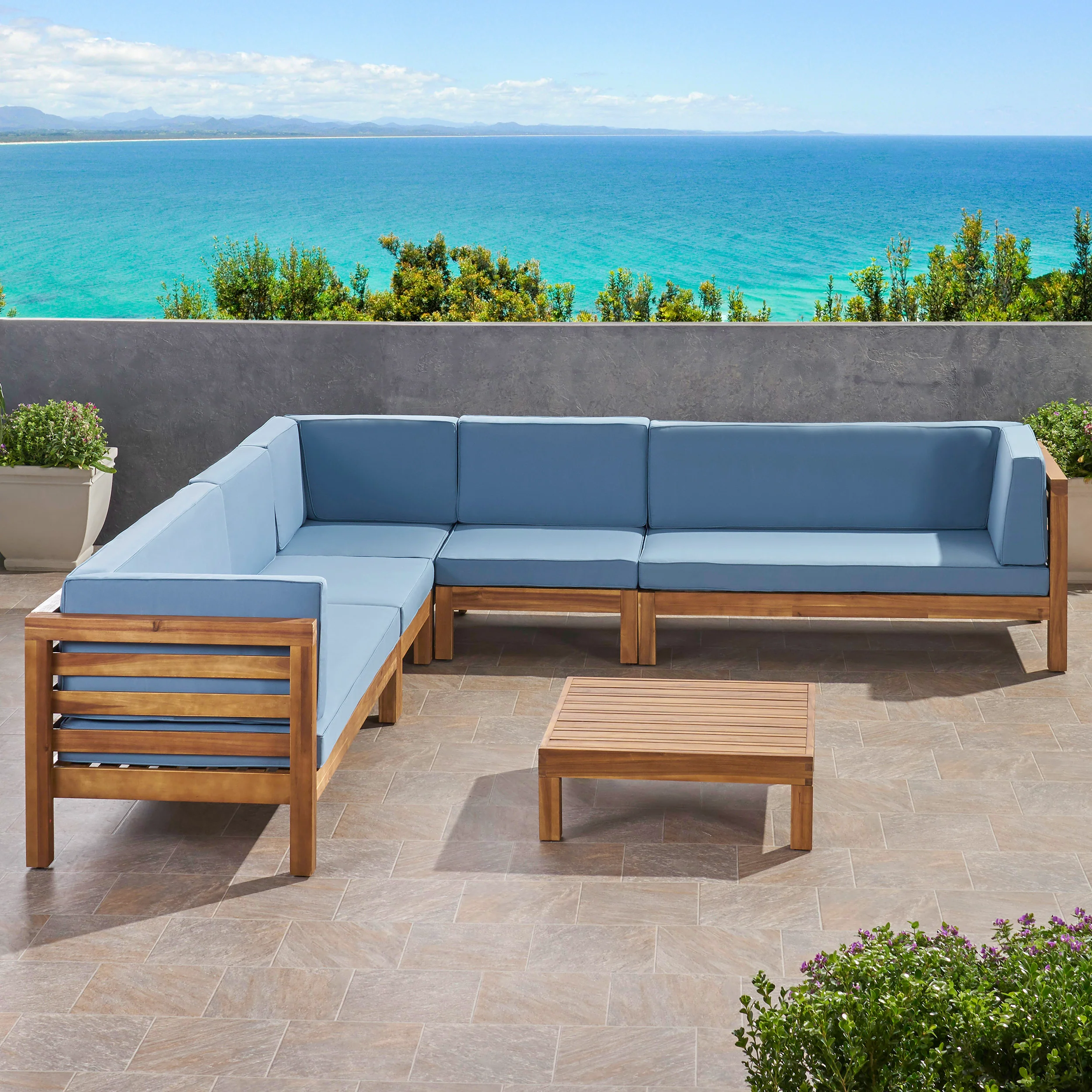Emma Outdoor 7 Seater Acacia Wood Sectional Sofa Set - furnishings