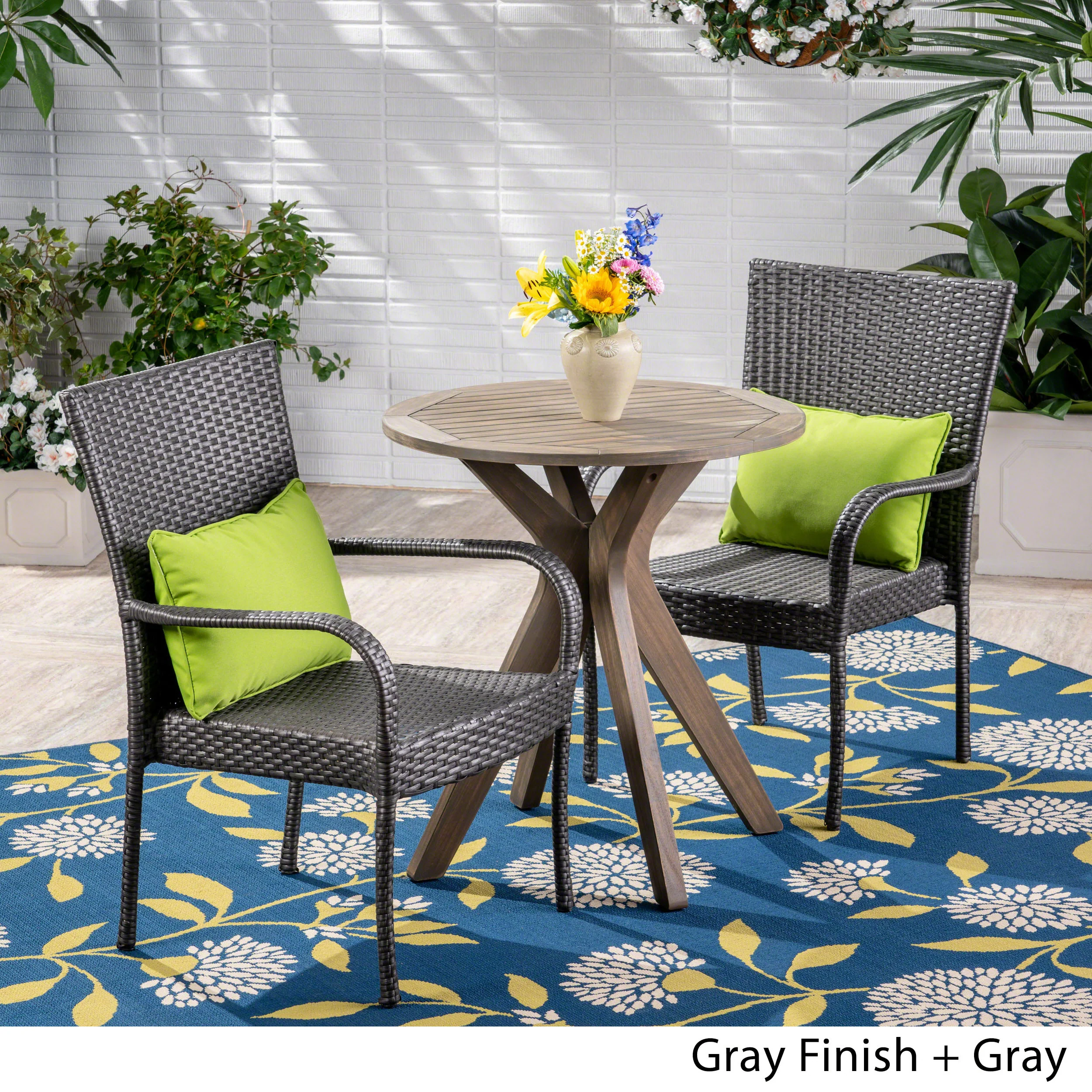 Franzburg Outdoor 3 Piece Acacia Wood and Wicker Bistro Set - furnishings