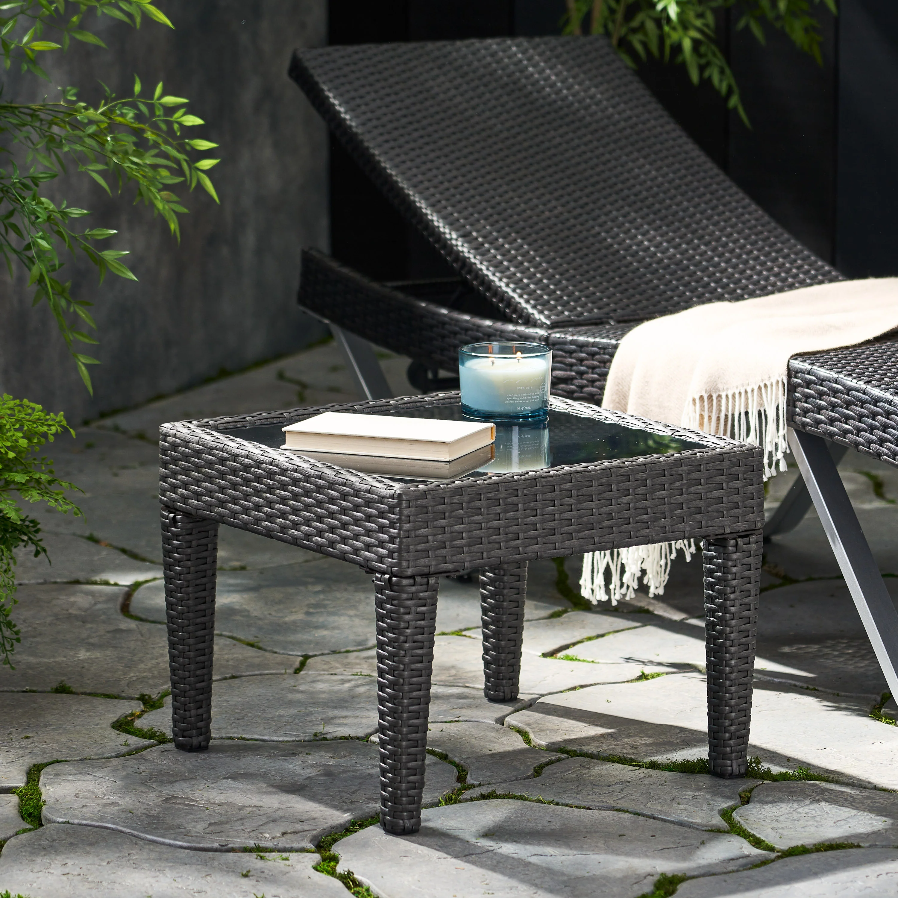 Jermaine Outdoor Grey Wicker Side Table - furnishings