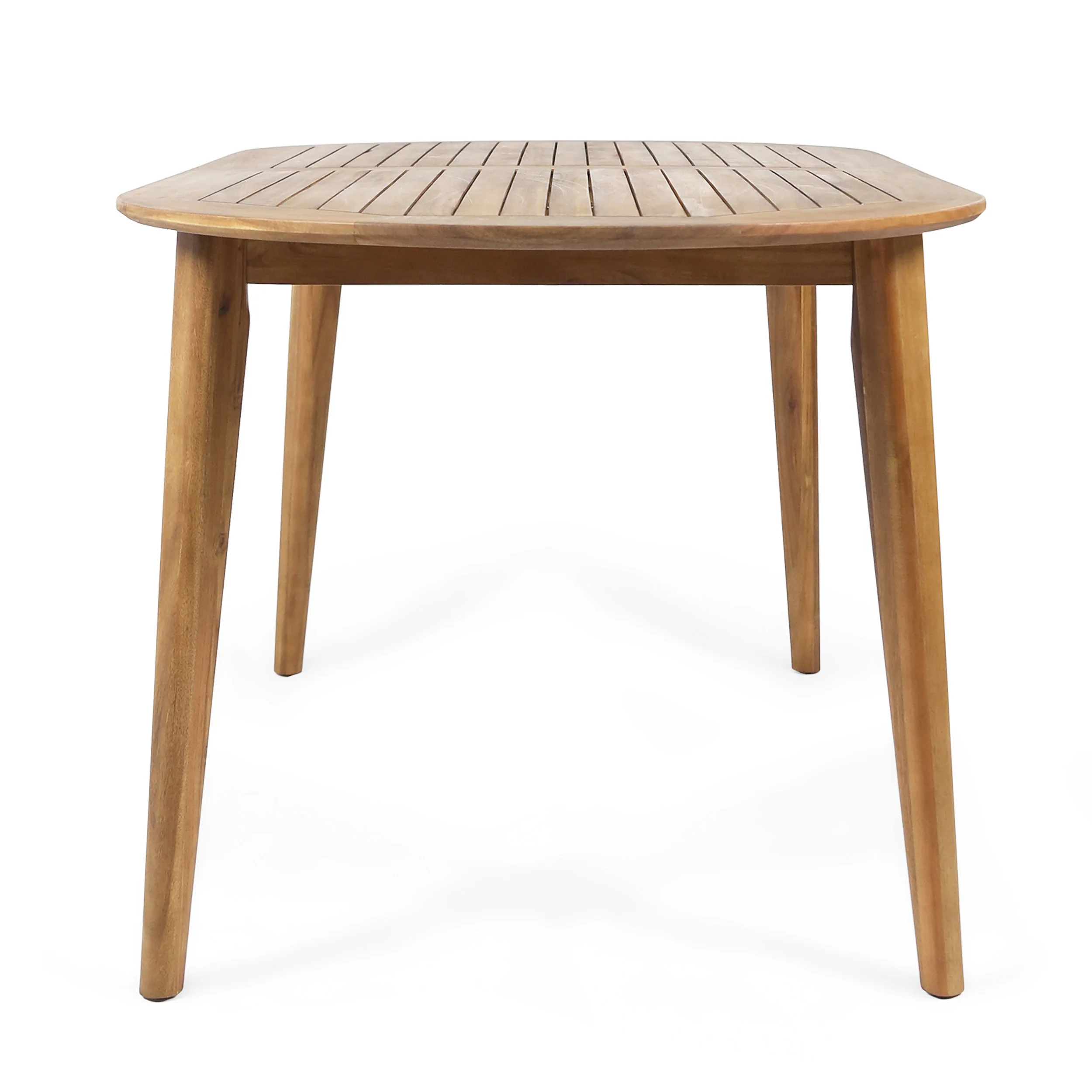 Stanford Outdoor Rustic Slat-Top Acacia Wood Oval Dining Table with Tapered Legs - furnishings