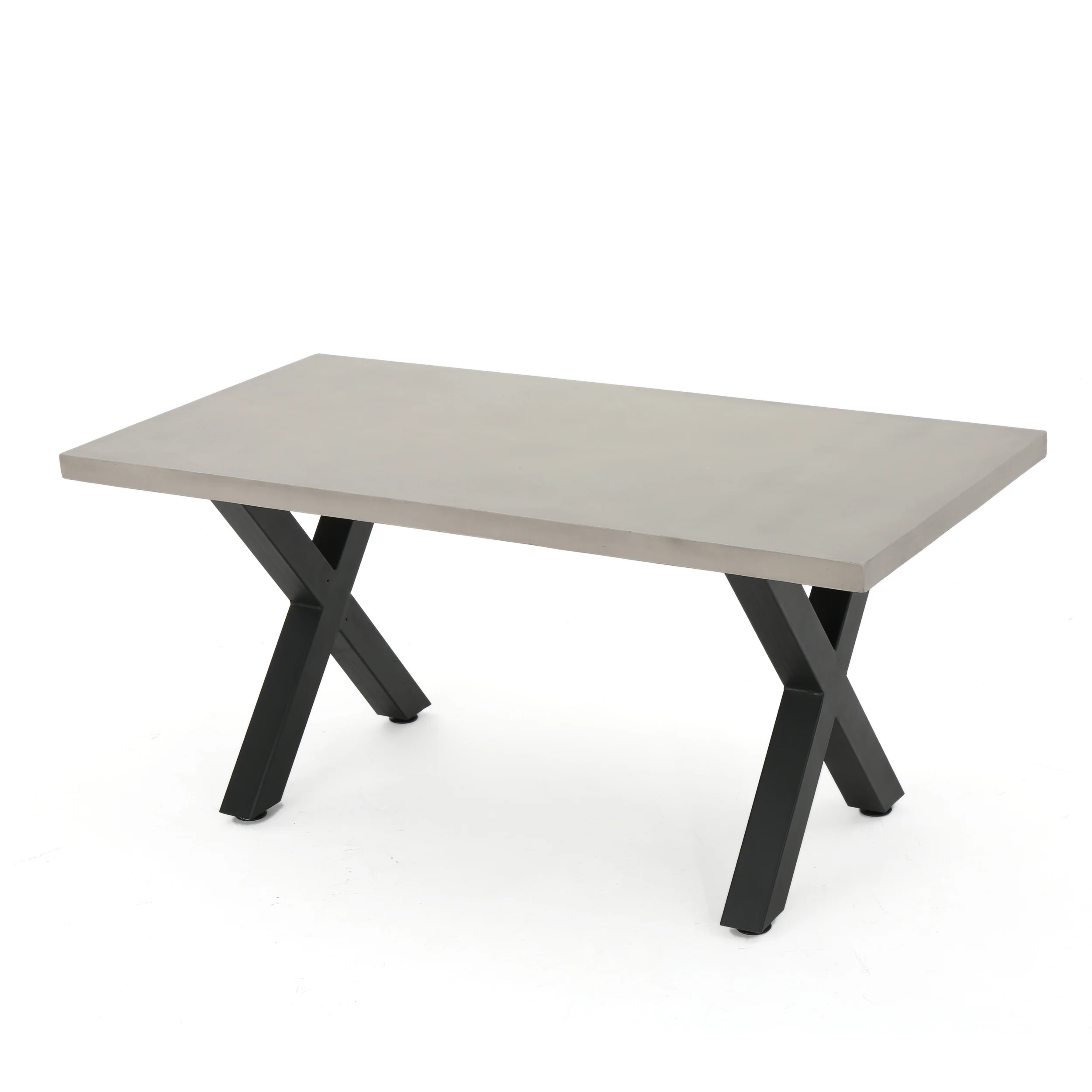 Galatian Outdoor White Lightweight Concrete Dining Table w/ Black Iron Legs - furnishings