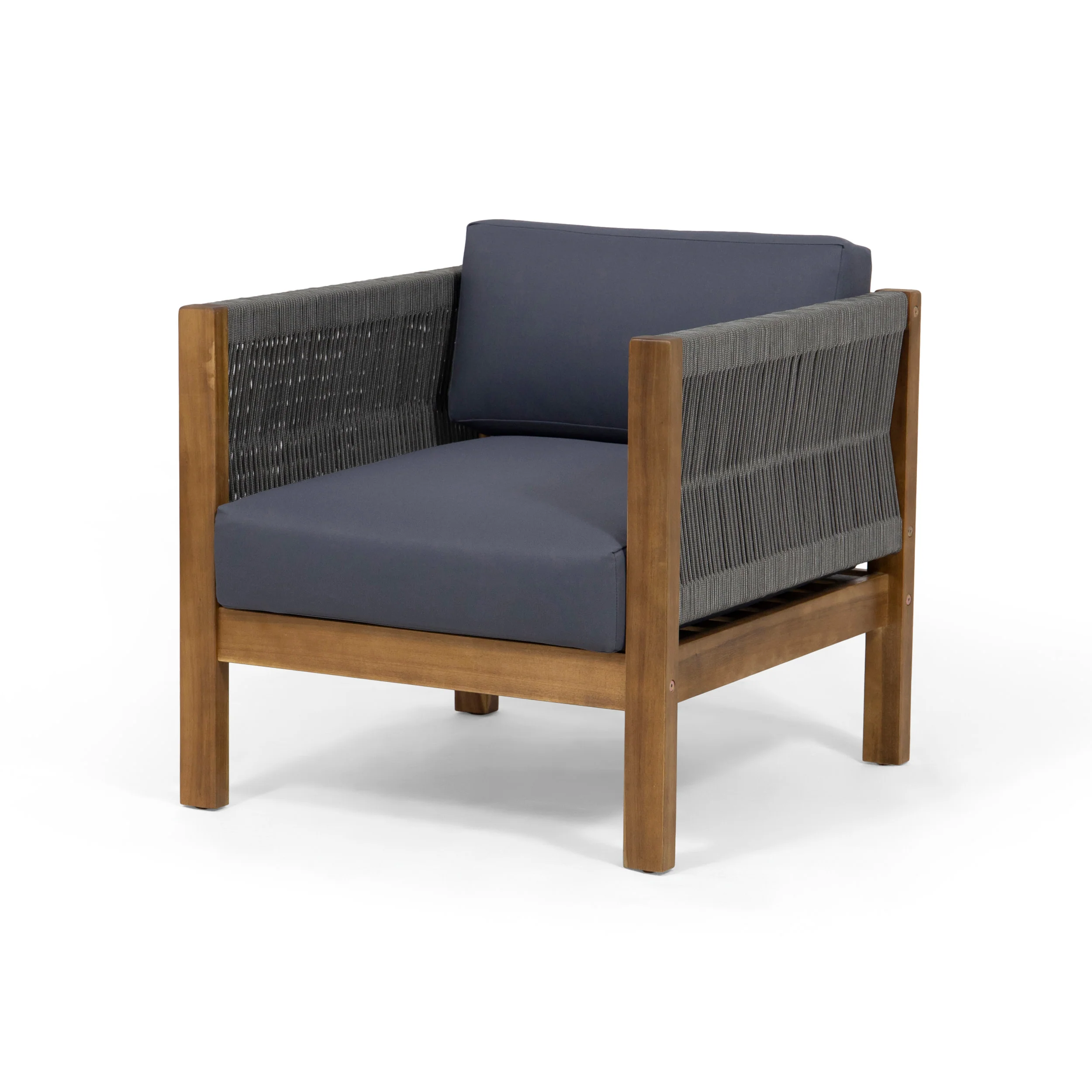 Charlotte Outdoor Acacia Wood and Rope Club Chair - furnishings