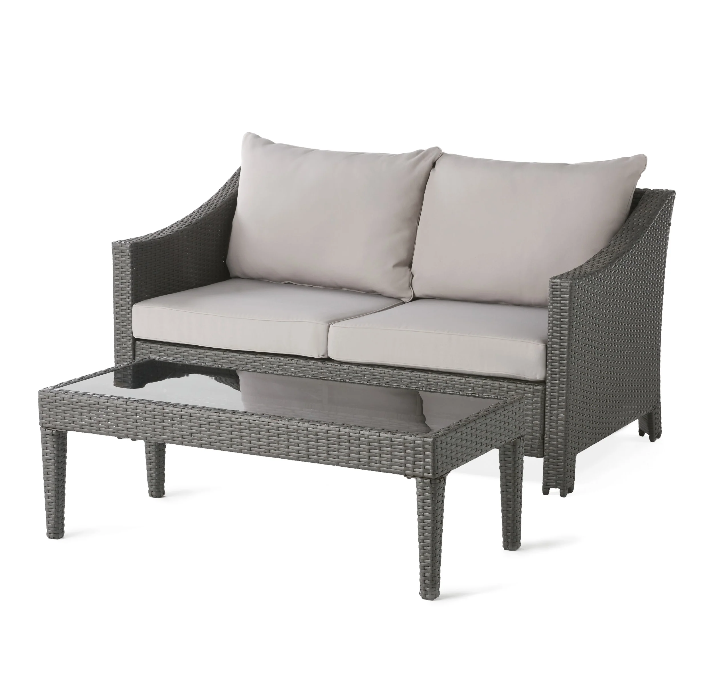 Aspen Outdoor Wicker Loveseat and Coffee Table with Cushions - furnishings