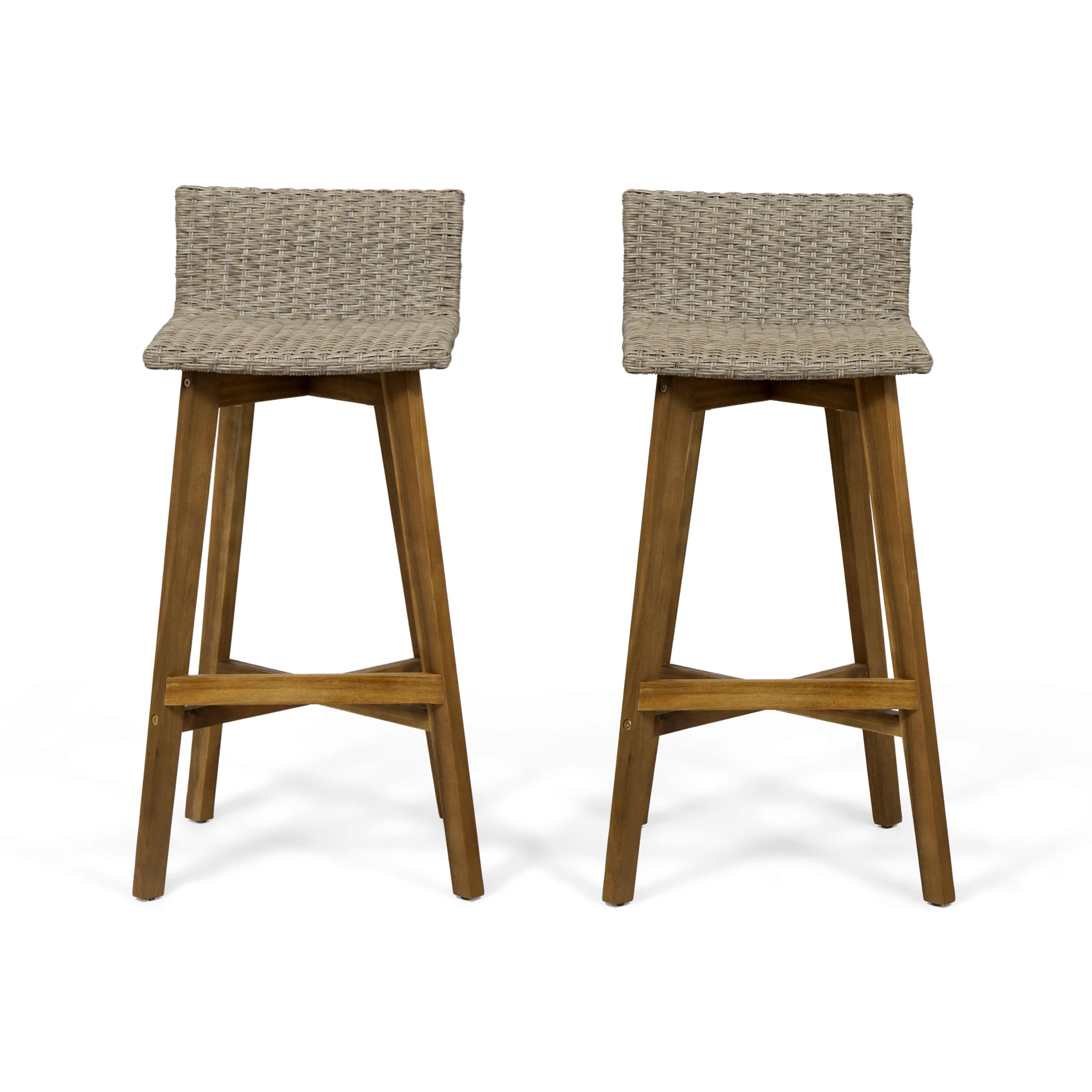Bellagio Outdoor Acacia Wood & Wicker Barstools (Set of 2) - furnishings