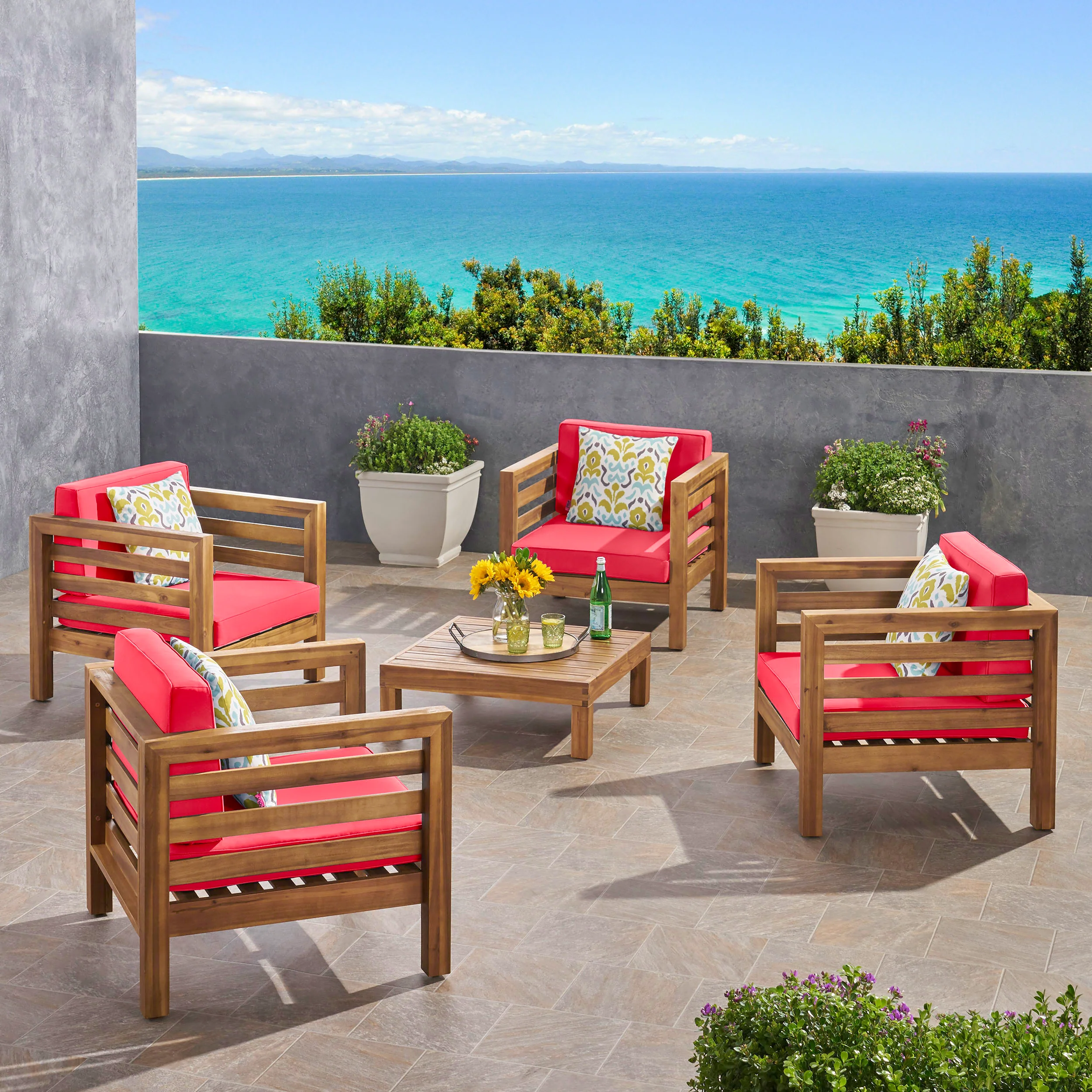 Emma Outdoor 4 Seater Acacia Wood Club Chair and Coffee Table Set - furnishings