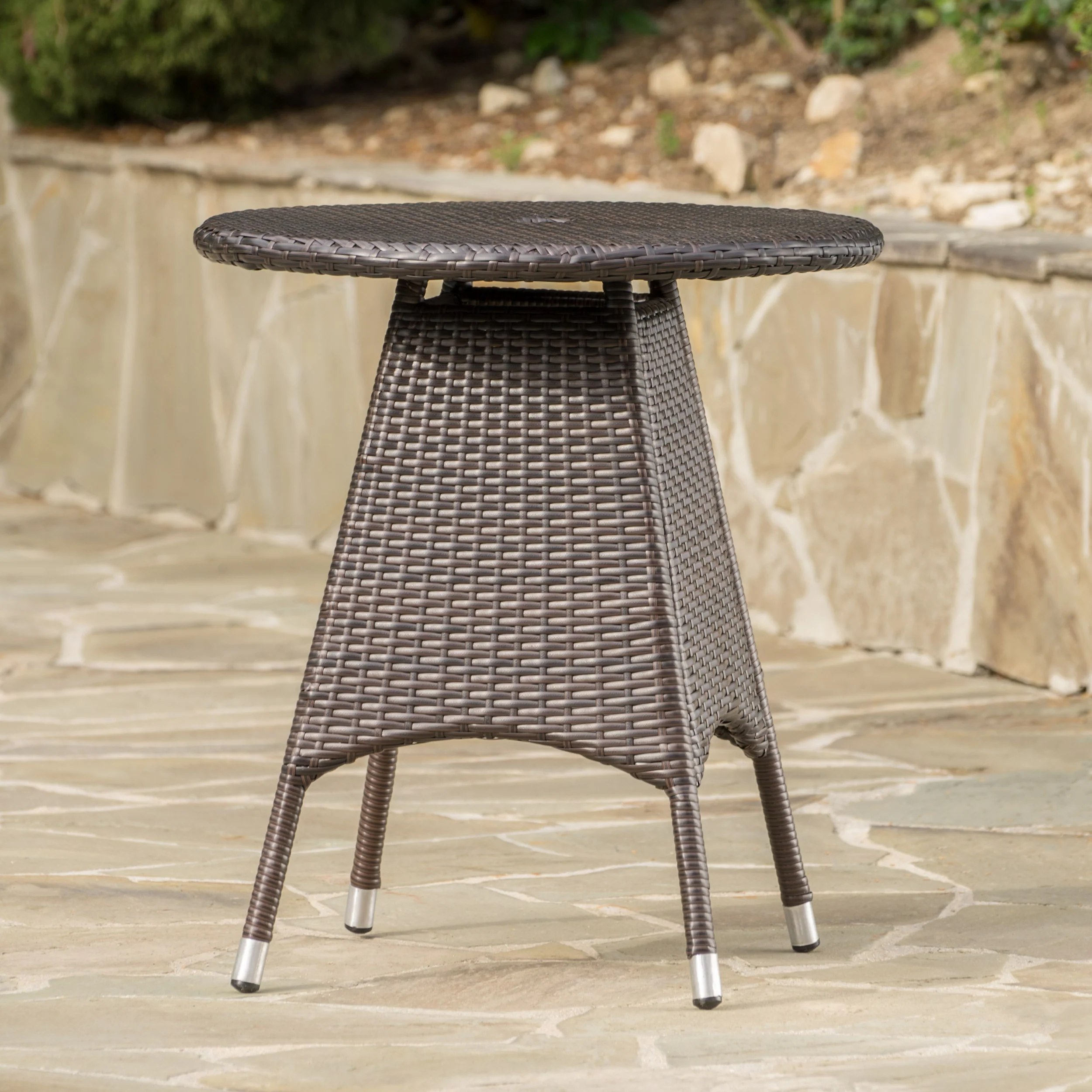 Lebeau Outdoor Contemporary Multi Brown Polyethylene Round Bistro Table - furnishings
