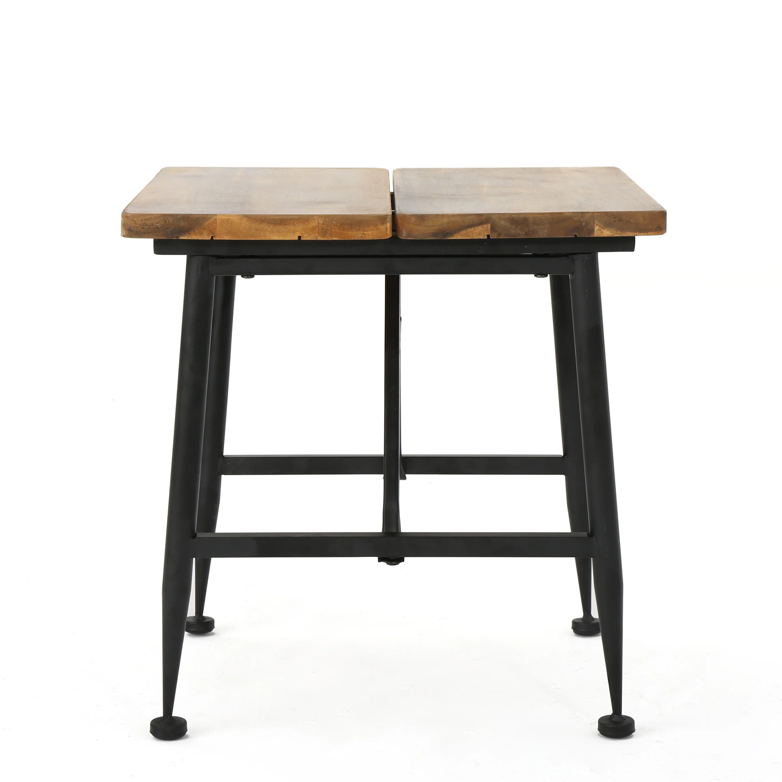 Ellaria Outdoor Rustic Industrial Acacia Wood End Table with Metal Frame, Teak and Black - furnishings