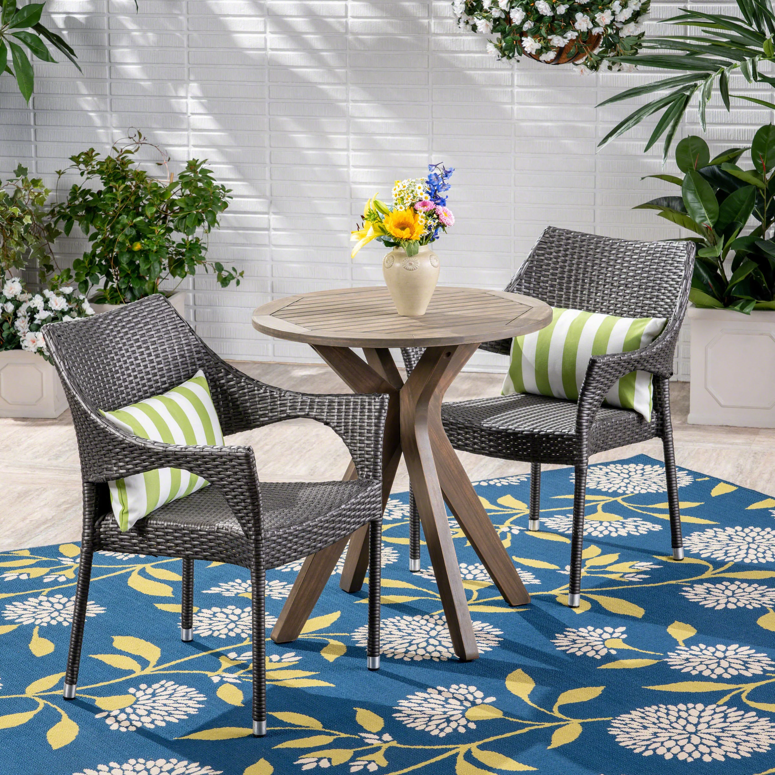 Payton Outdoor 3 Piece Acacia Wood and Wicker Bistro Set - furnishings