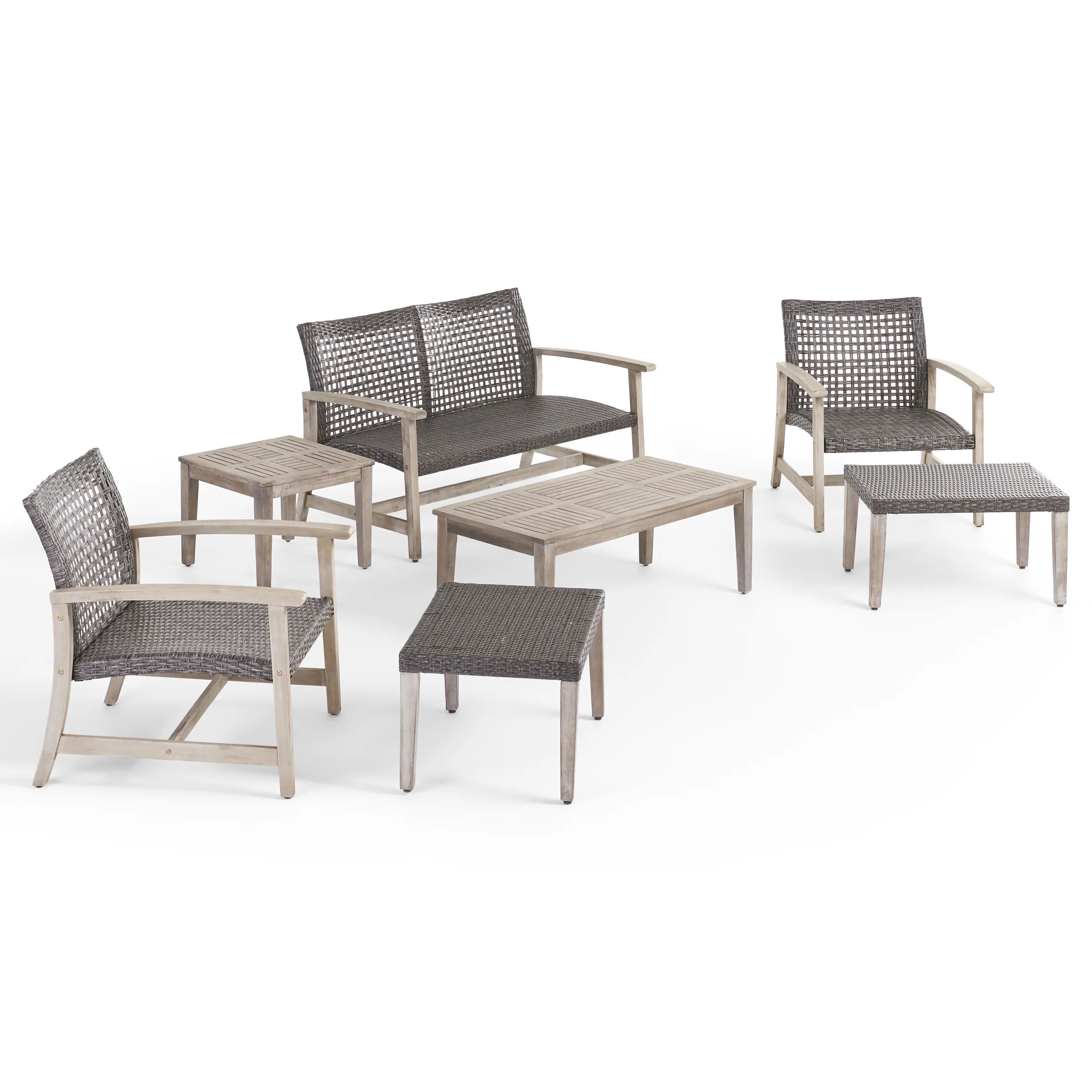 Savannah Outdoor 7 Piece Wood and Wicker Chat Set - furnishings