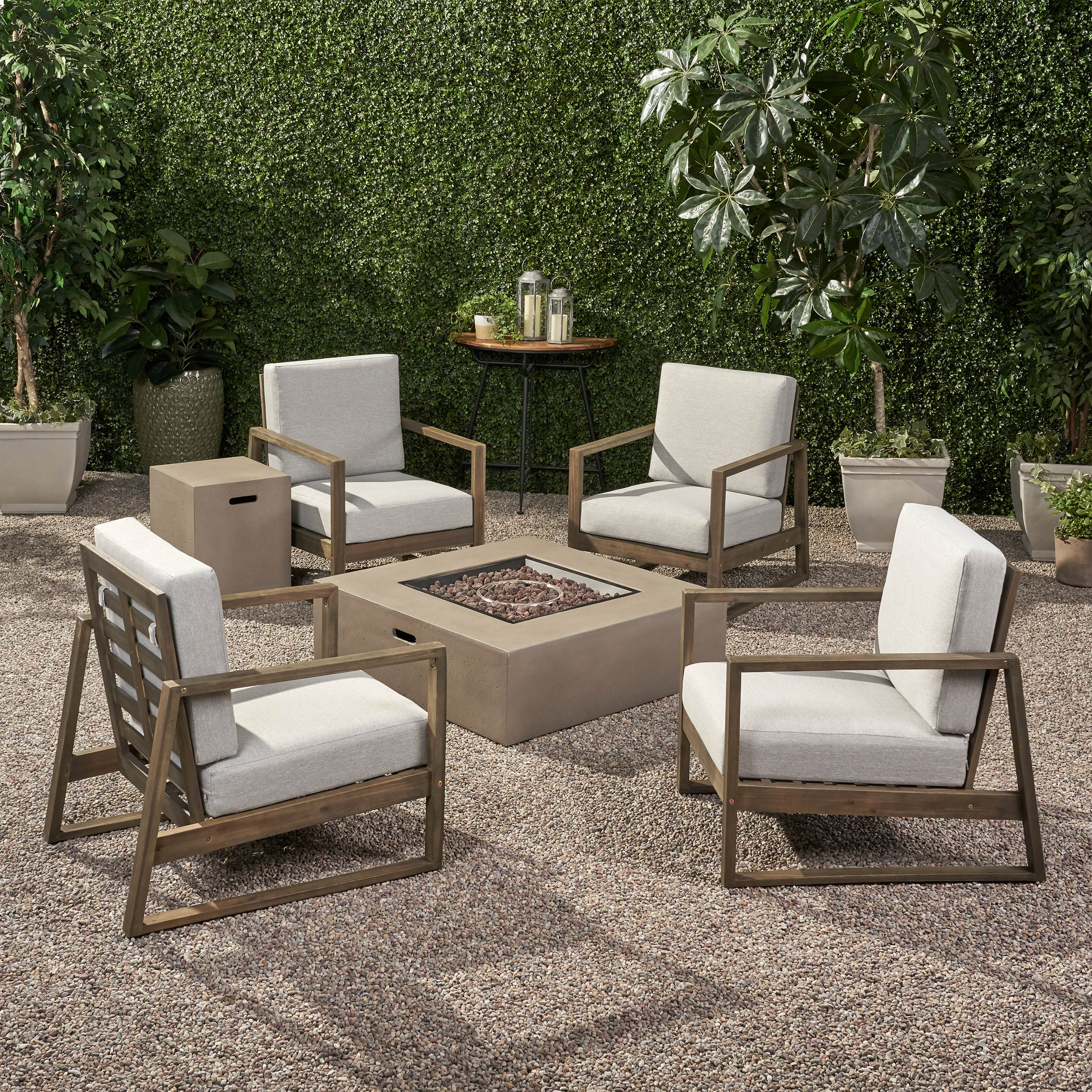 Marlee Outdoor 4 Seater Chat Set with Fire Pit - furnishings