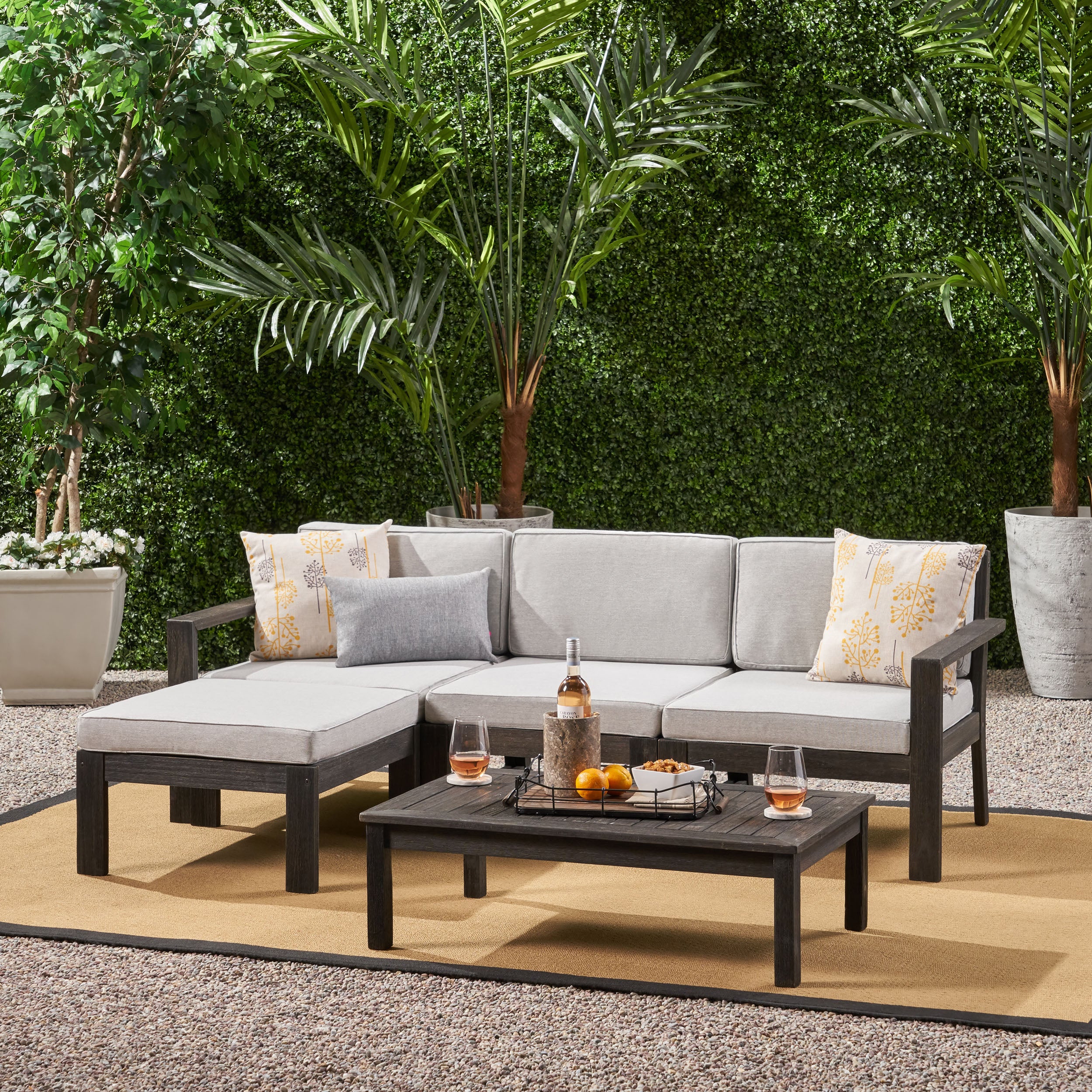 Makayla Ana Outdoor 3 Seater Acacia Wood Sofa Sectional with Cushions - furnishings