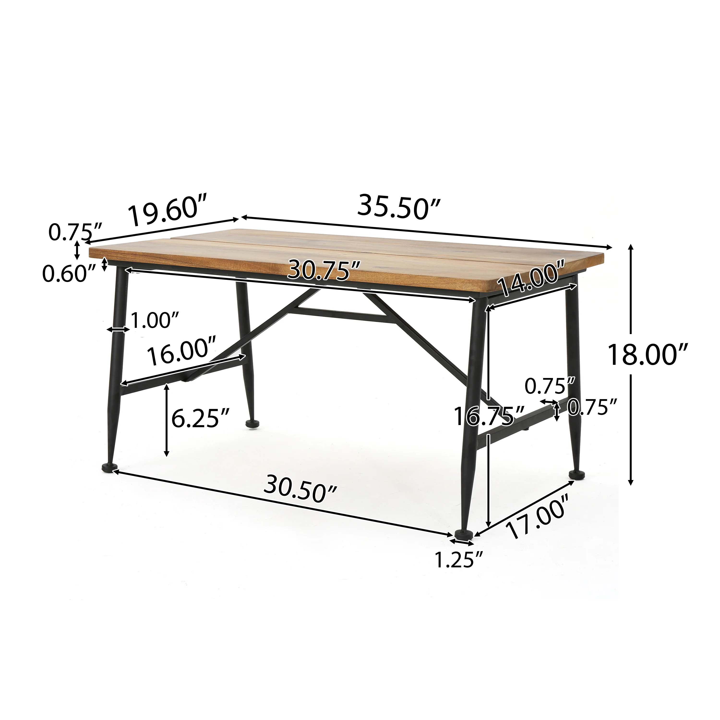 Ellaria Outdoor Rustic Industrial Acacia Wood Coffee Table and Accent Table Set with Metal Frame, Teak and Black - furnishings