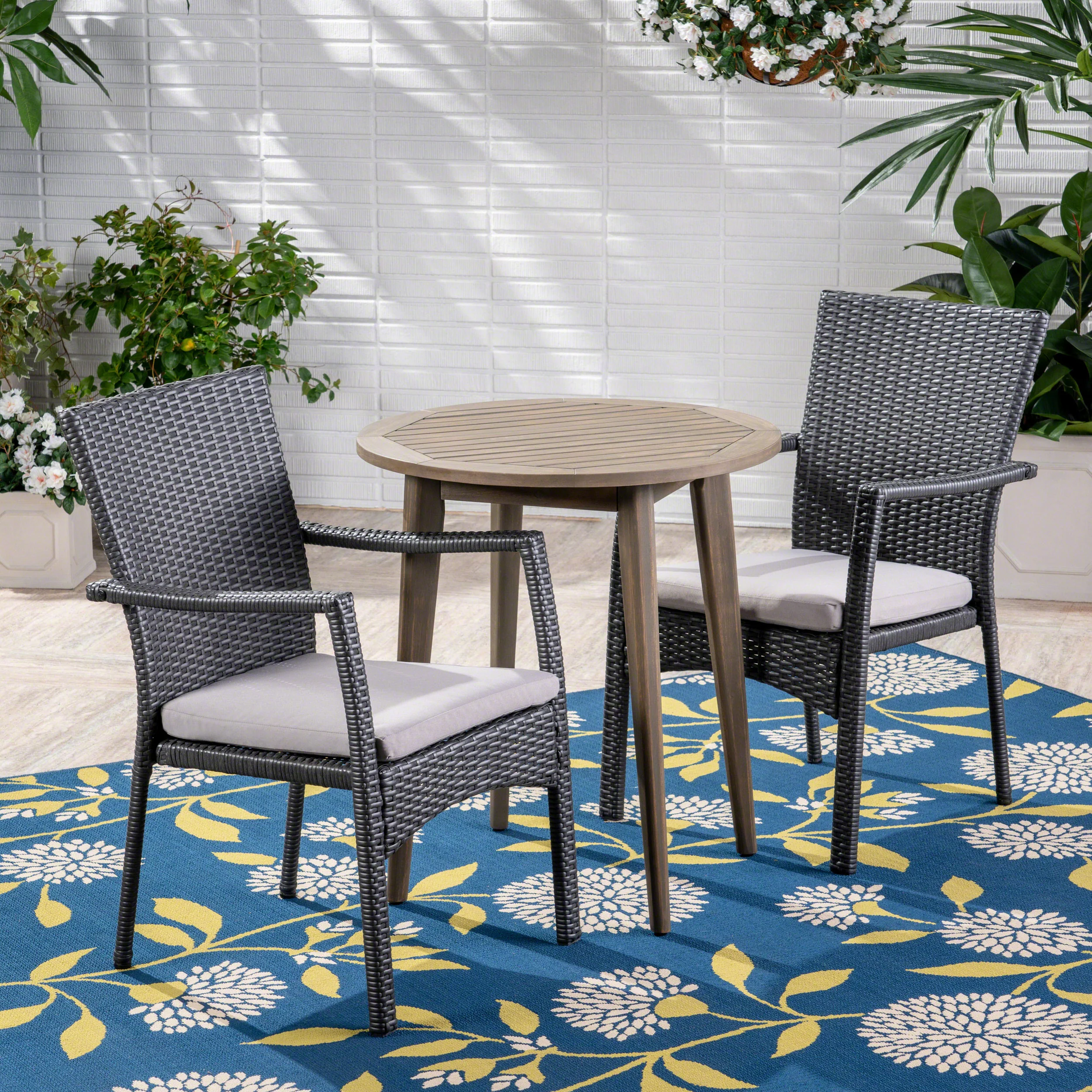 Babb Outdoor 3 Piece Wood  and Wicker Bistro Set - furnishings