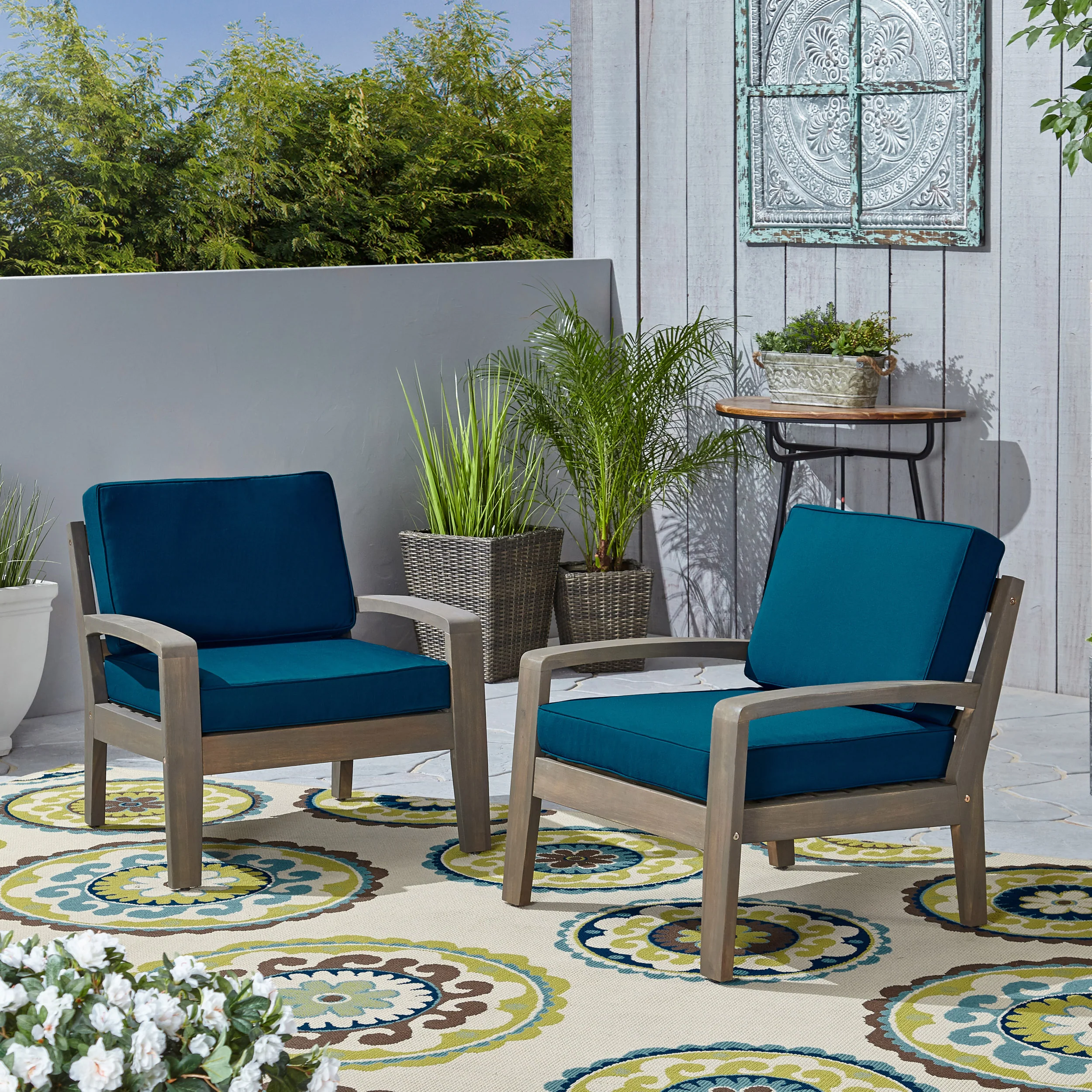 Parma Outdoor Acacia Wood Club Chairs with Cushions - furnishings