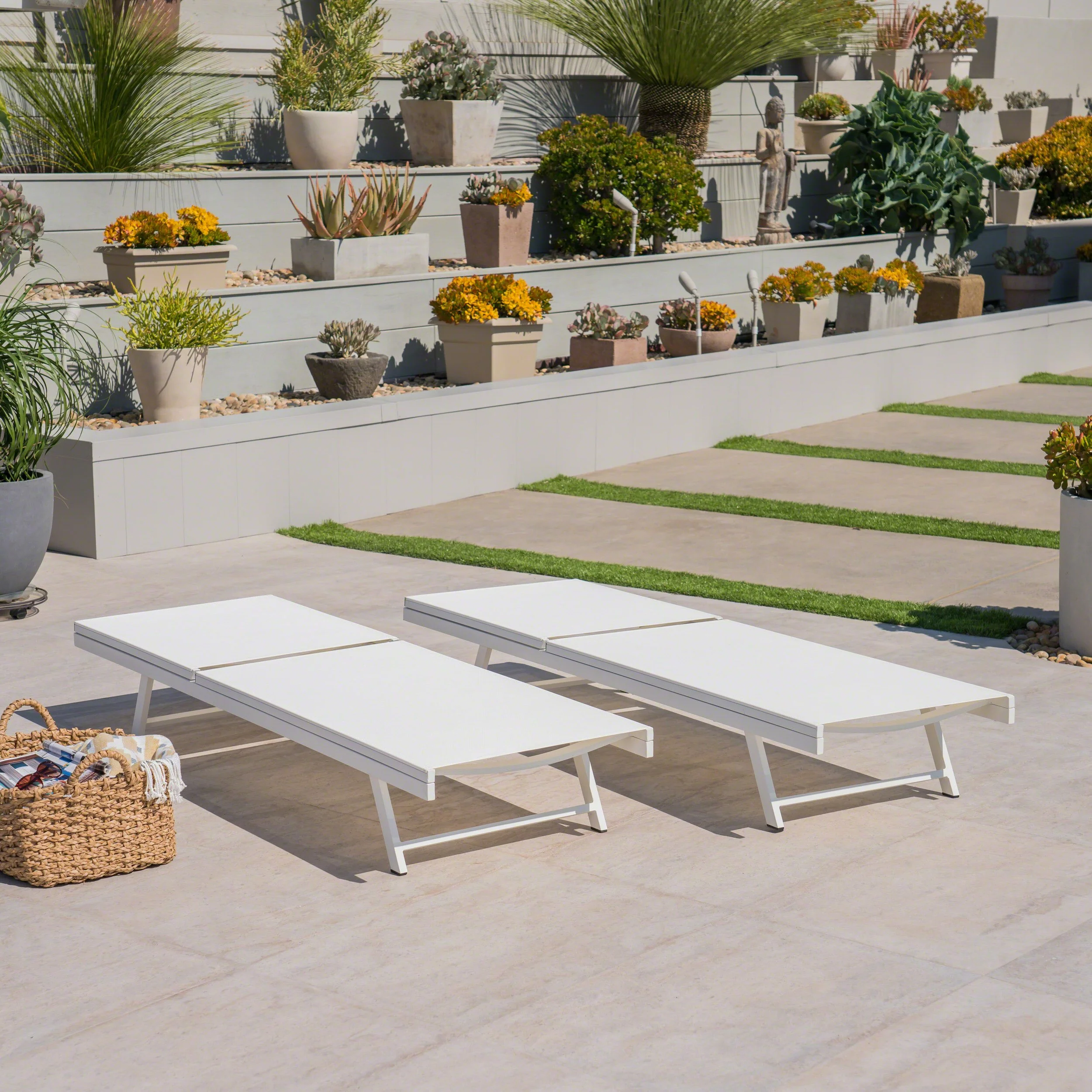 Simon Outdoor Aluminum and Mesh Chaise Lounge - furnishings
