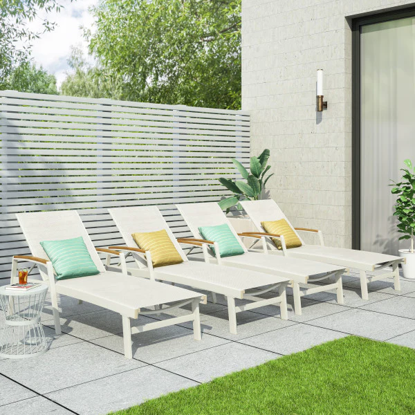 Joy Outdoor Aluminum Chaise Lounge with Mesh Seating (Set of 4) - furnishings