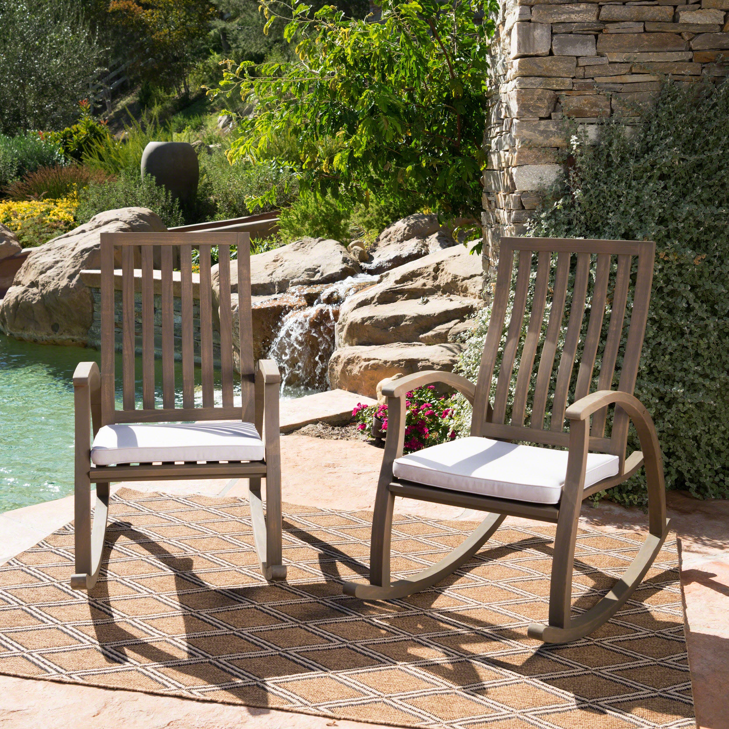 Cattan Outdoor Acacia Wood Rocking Chair with Water Resistant Cushions - Set of 2 - furnishings