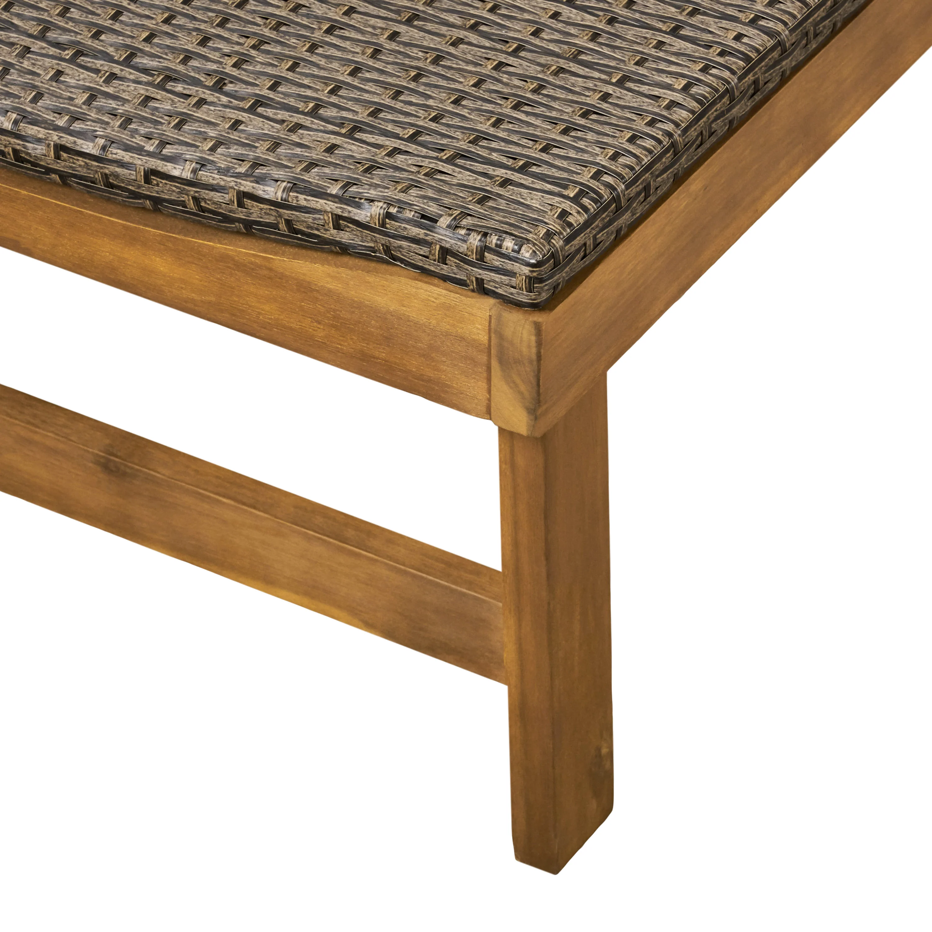 Kyle Outdoor Rustic Acacia Wood Chaise Lounge with Wicker Seating - furnishings